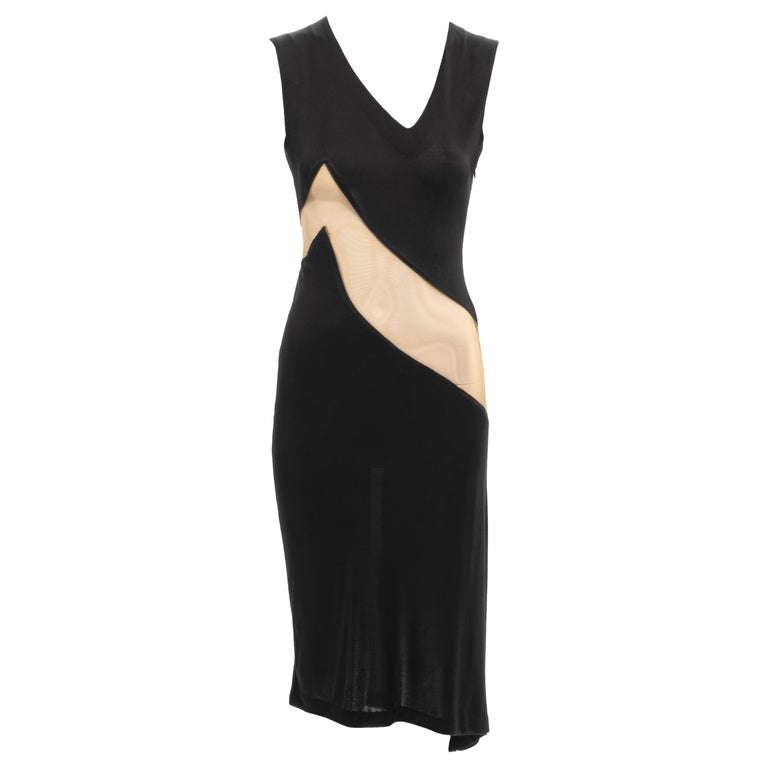 Alexander McQueen black acetate jersey dress with nude mesh insert, ss 1996 For Sale at 1stDibs Alexander McQueen black acetate jersey dress with nude mesh insert, ss 1996 For Sale at 1stDibs