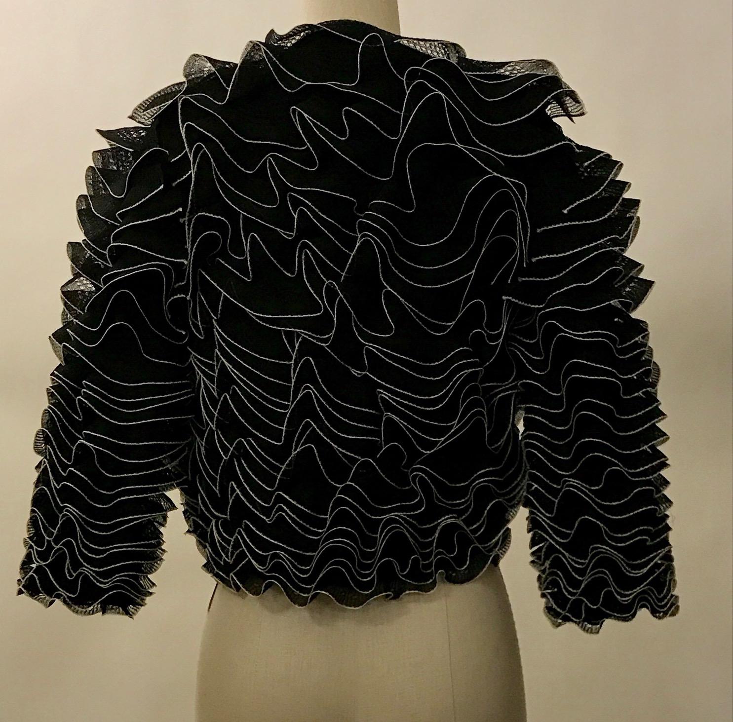 Alexander McQueen Black and Ivory White Knit Ruffle Frill Cardigan Jacket 1