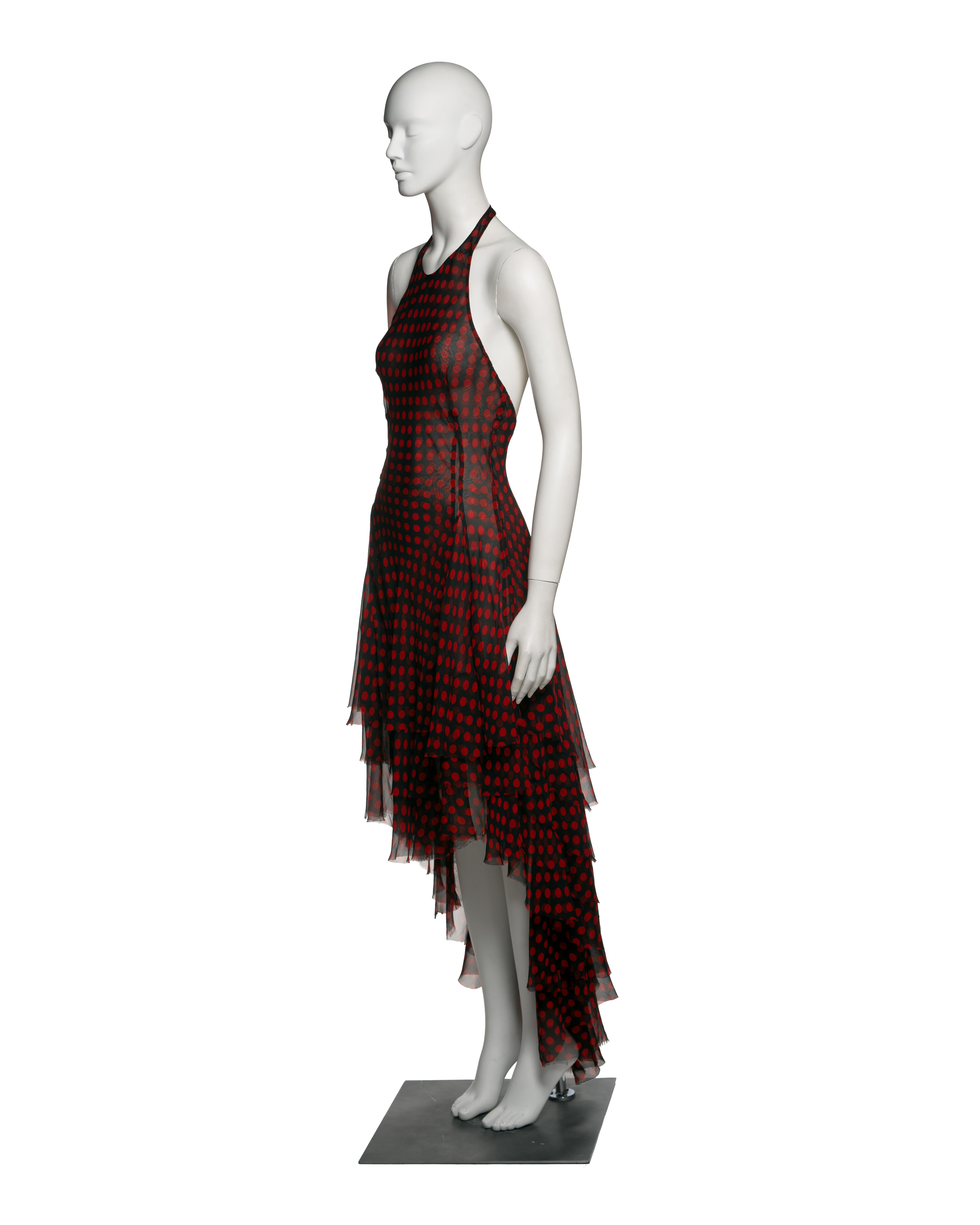 Alexander McQueen Black and Red Silk Chiffon Polka Dot Halter Dress, SS 2002 6