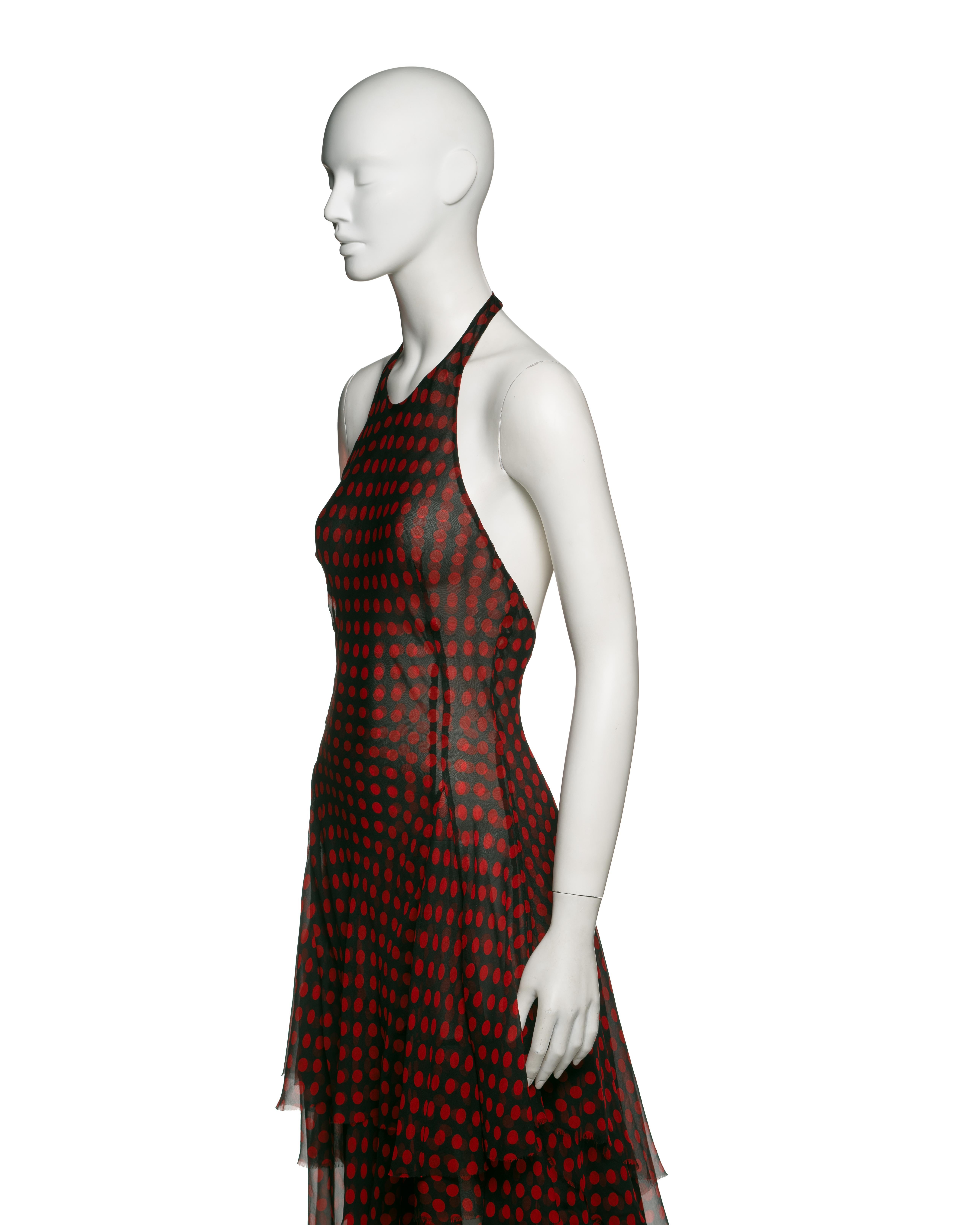 Alexander McQueen Black and Red Silk Chiffon Polka Dot Halter Dress, SS 2002 7