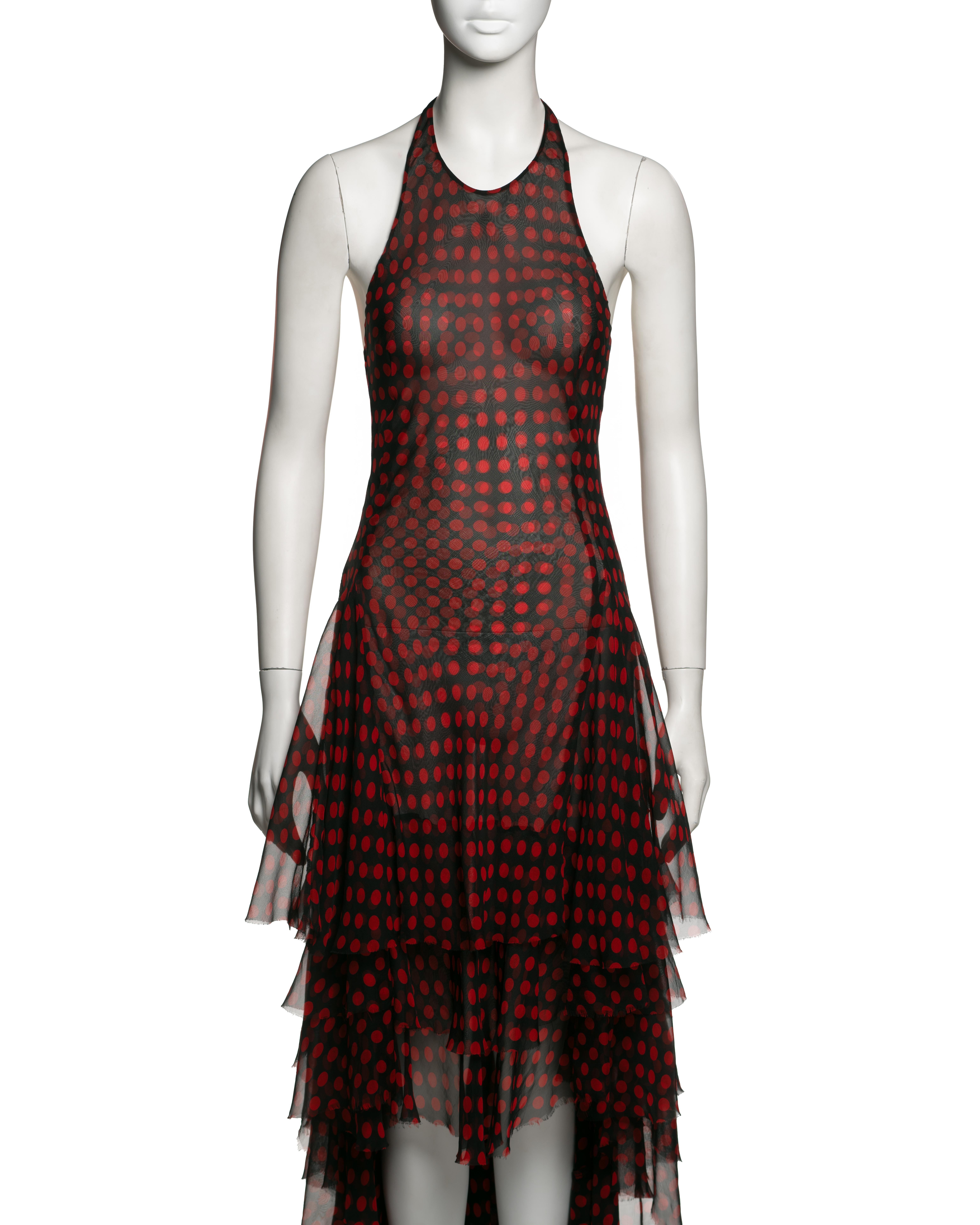 Alexander McQueen Black and Red Silk Chiffon Polka Dot Halter Dress, SS 2002 In Excellent Condition In London, GB