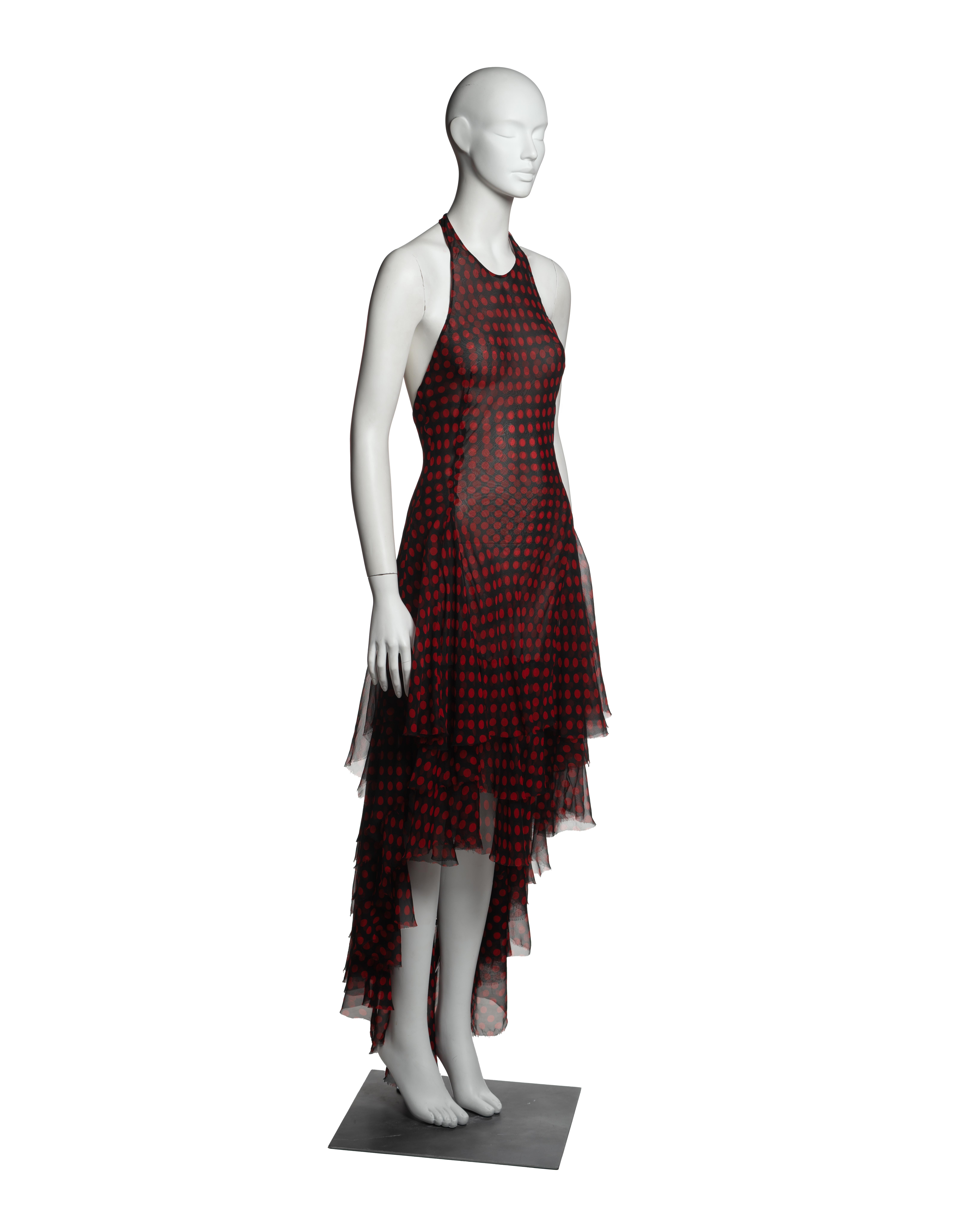 Alexander McQueen Black and Red Silk Chiffon Polka Dot Halter Dress, SS 2002 1