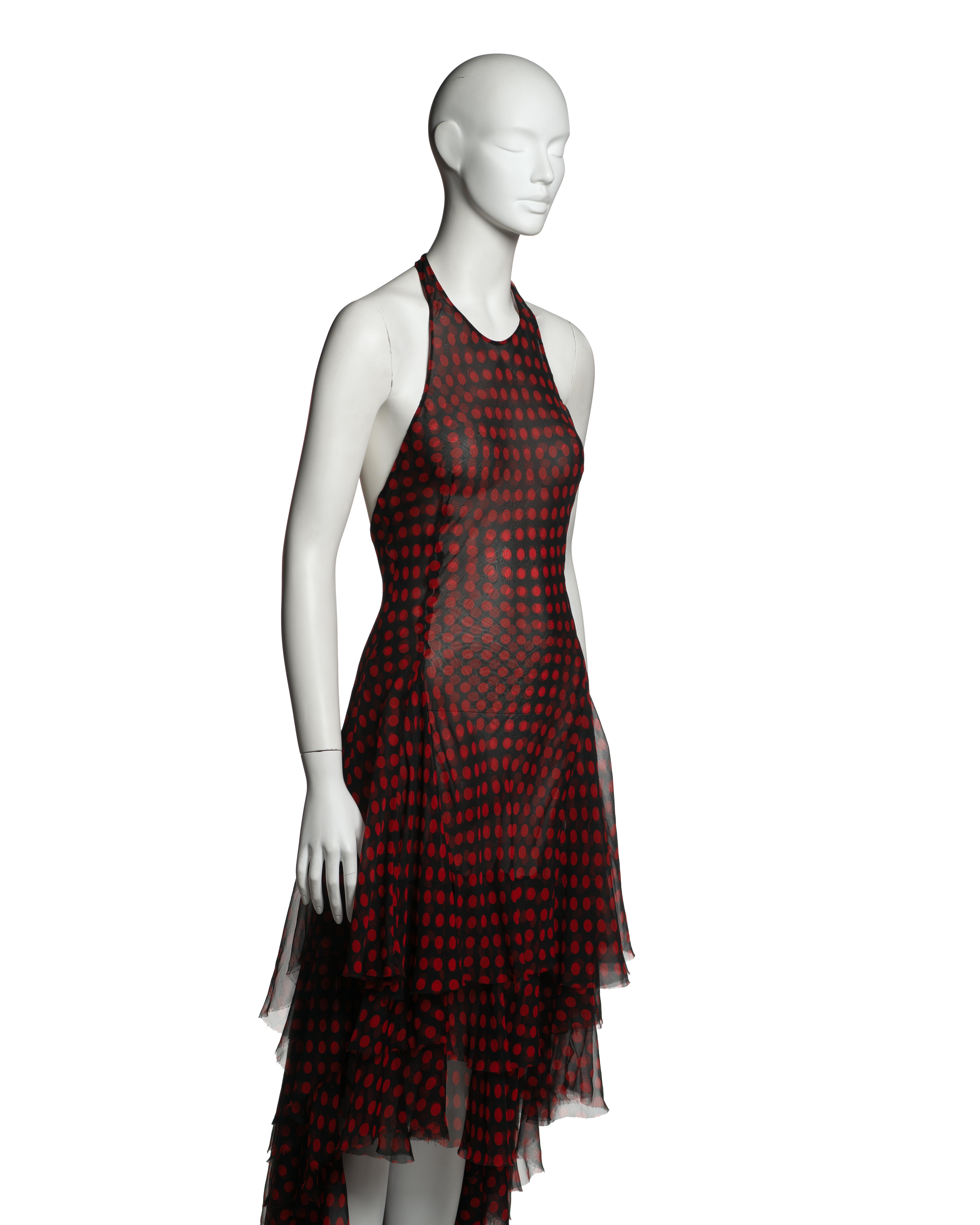 Alexander McQueen Black and Red Silk Chiffon Polka Dot Halter Dress, SS 2002 2