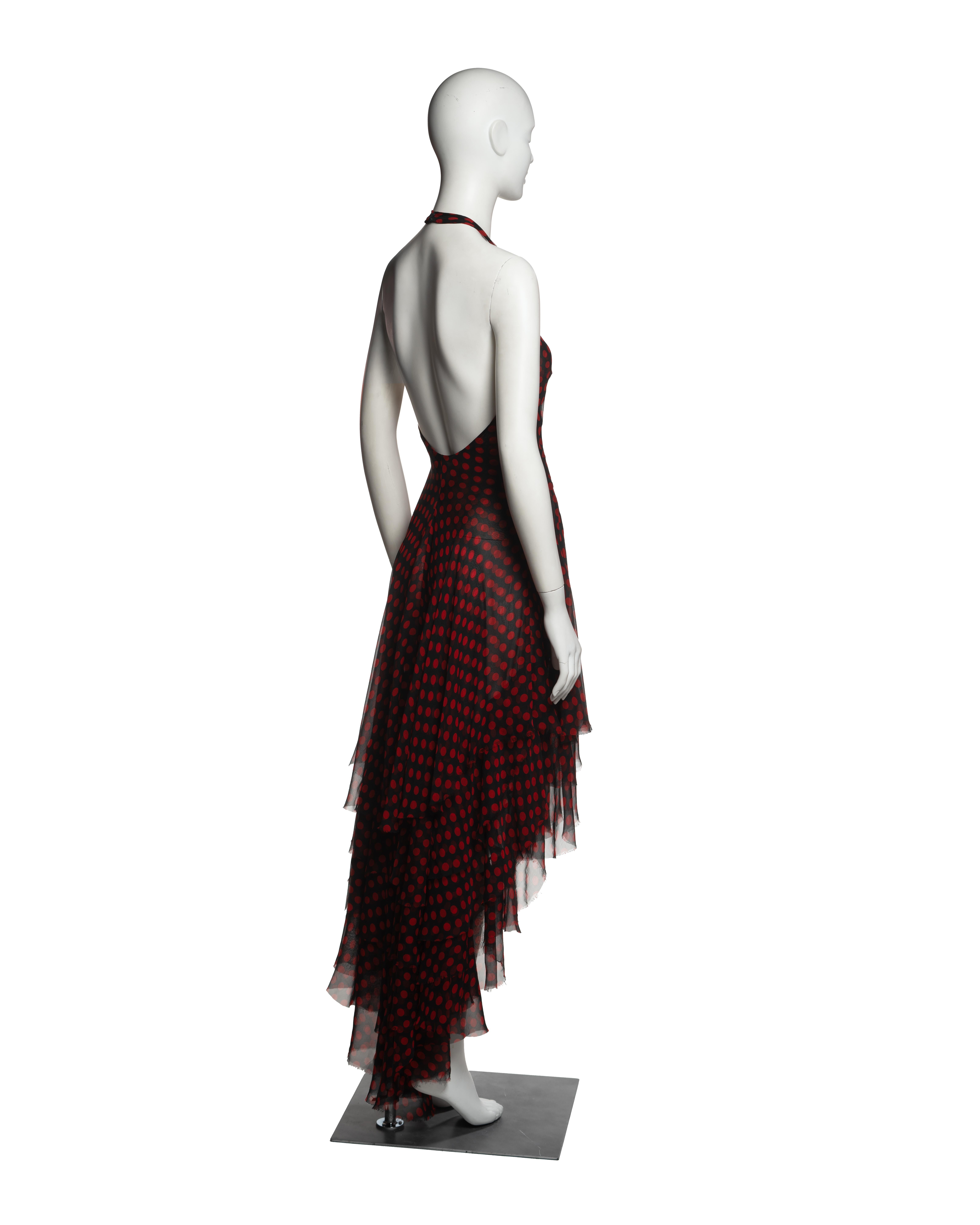 Alexander McQueen Black and Red Silk Chiffon Polka Dot Halter Dress, SS 2002 3