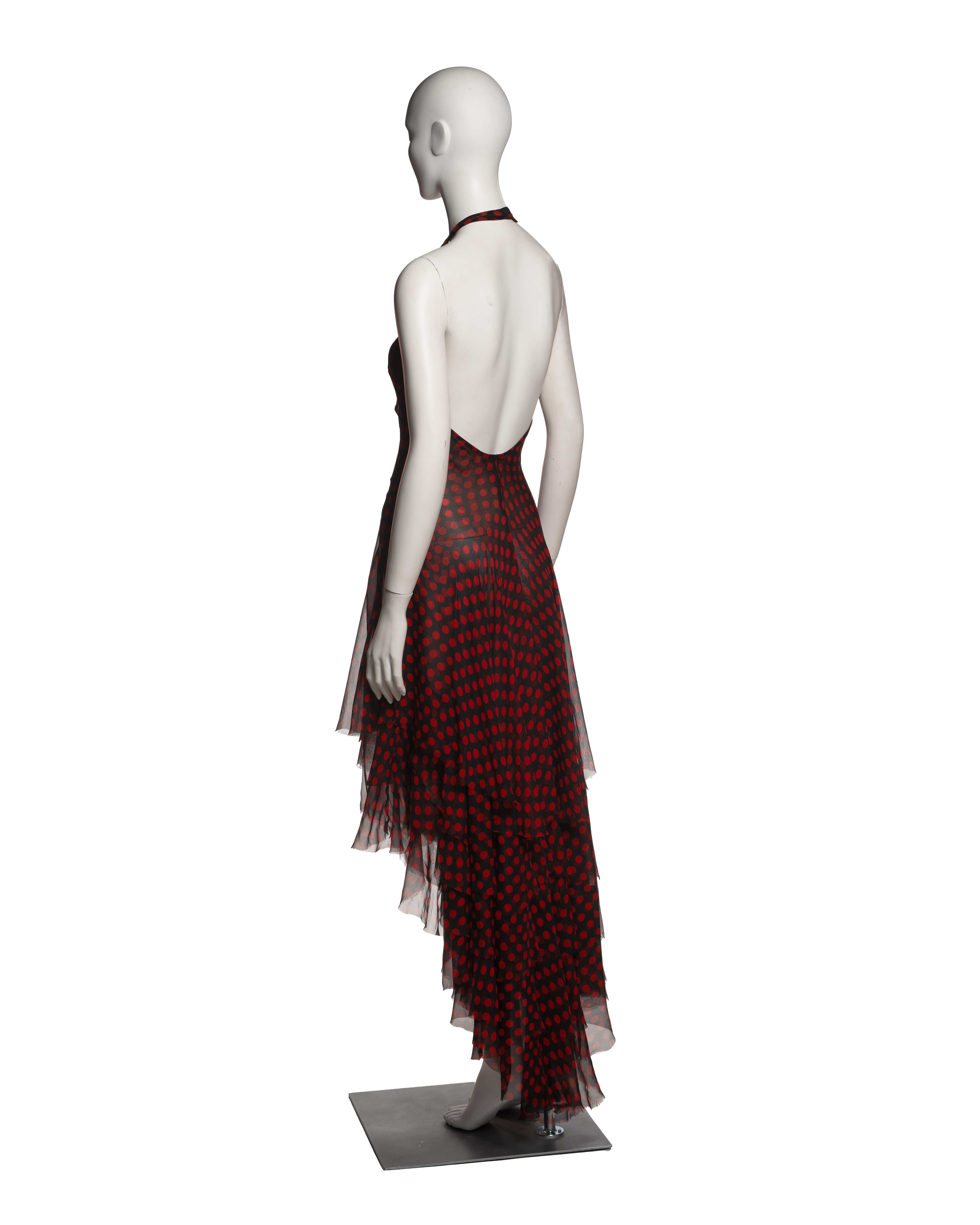 Alexander McQueen Black and Red Silk Chiffon Polka Dot Halter Dress, SS 2002 5