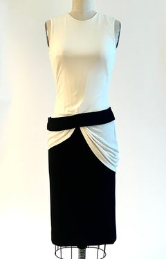 Alexander McQueen Black and White Draped Belted Dress
