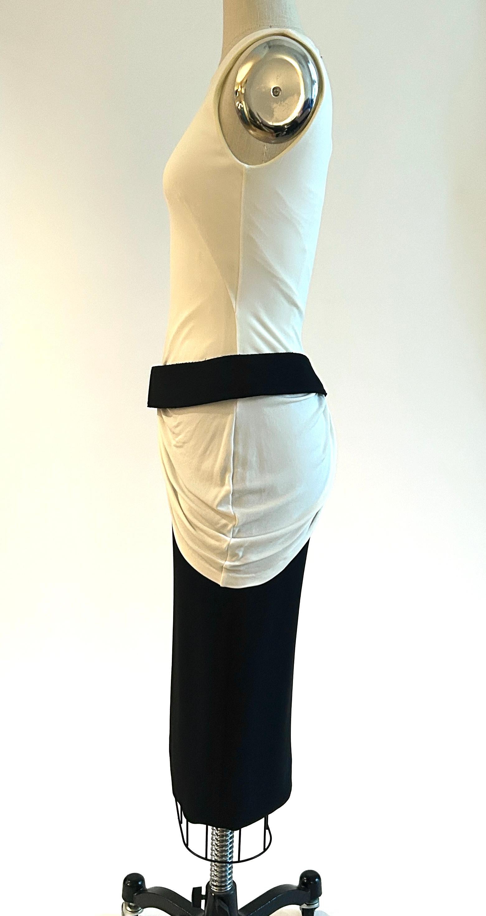 Beige Alexander McQueen Black and White Draped Belted Dress  For Sale