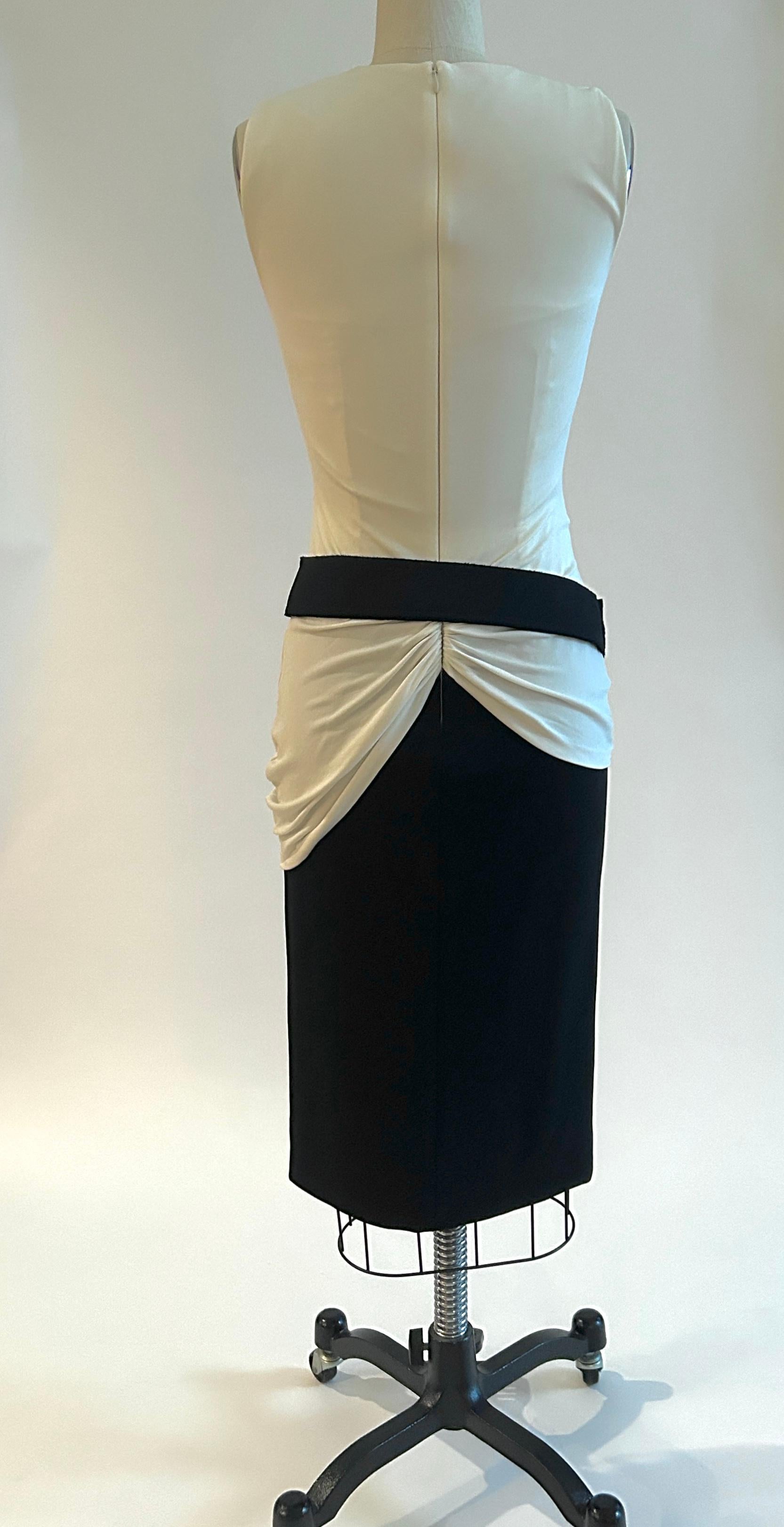 Alexander McQueen Black and White Draped Belted Dress  In Good Condition For Sale In San Francisco, CA