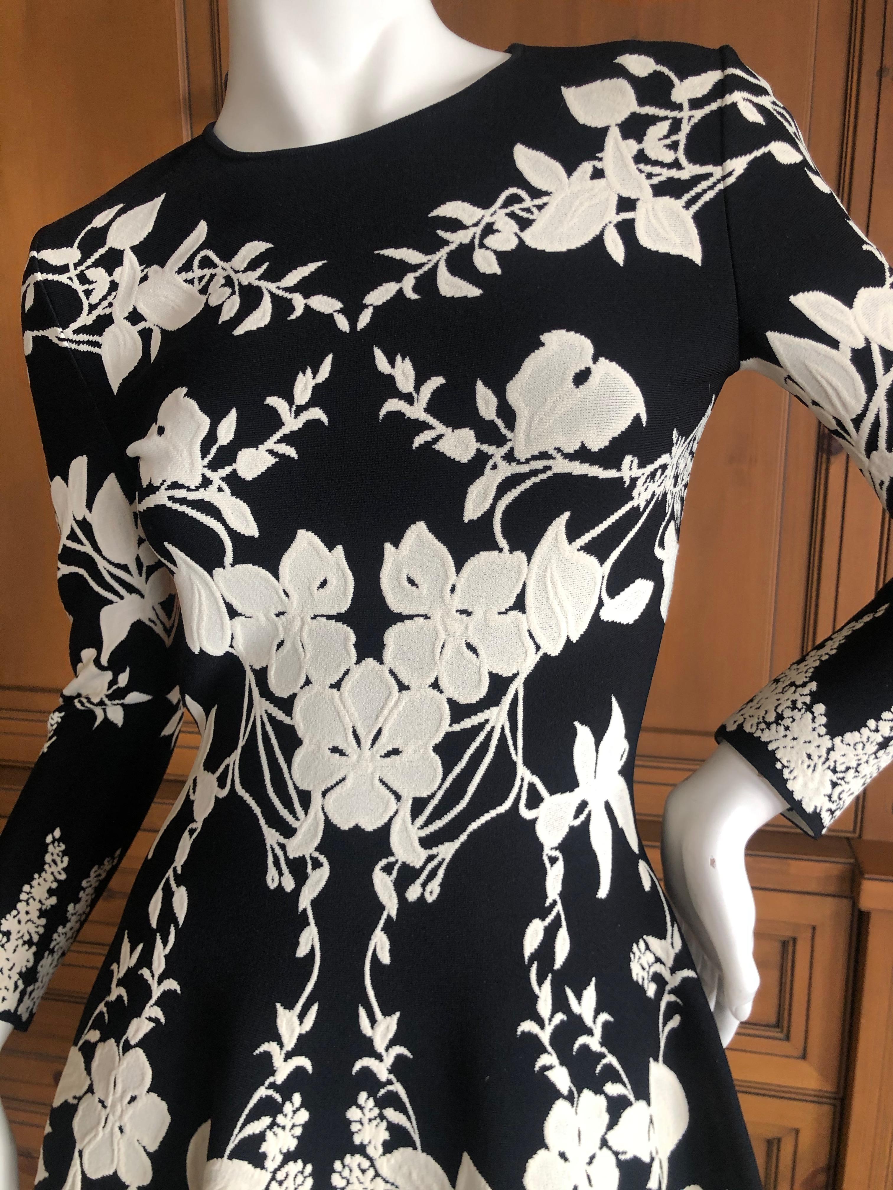 Alexander McQueen Black and White Inartsia Floral Knit Dress with Skater Skirt In Excellent Condition For Sale In Cloverdale, CA