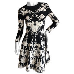 Alexander McQueen Black and White Inartsia Floral Knit Dress with Skater Skirt