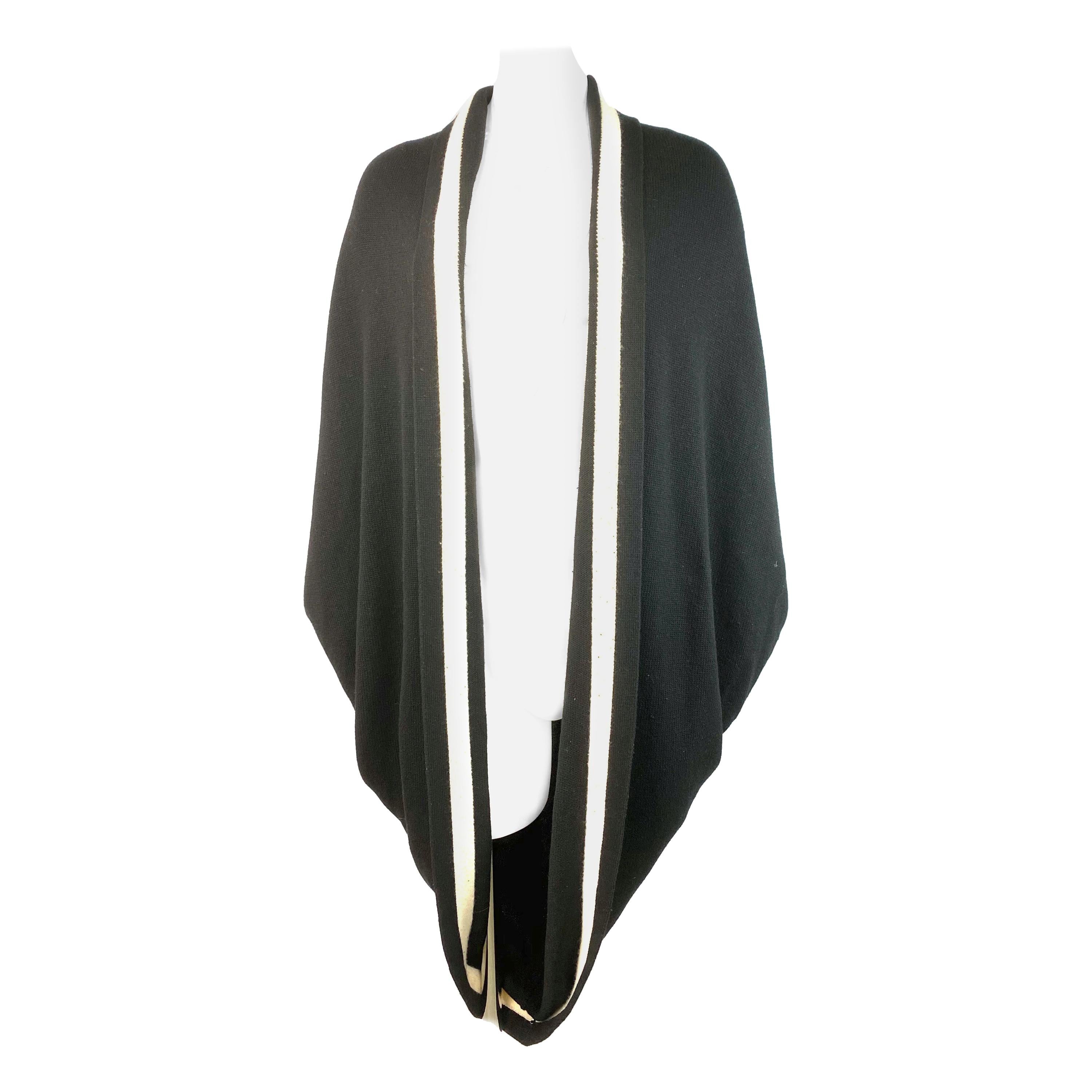 Alexander McQueen Black and White Knit Wool Cardigan Poncho Sweater Size M For Sale