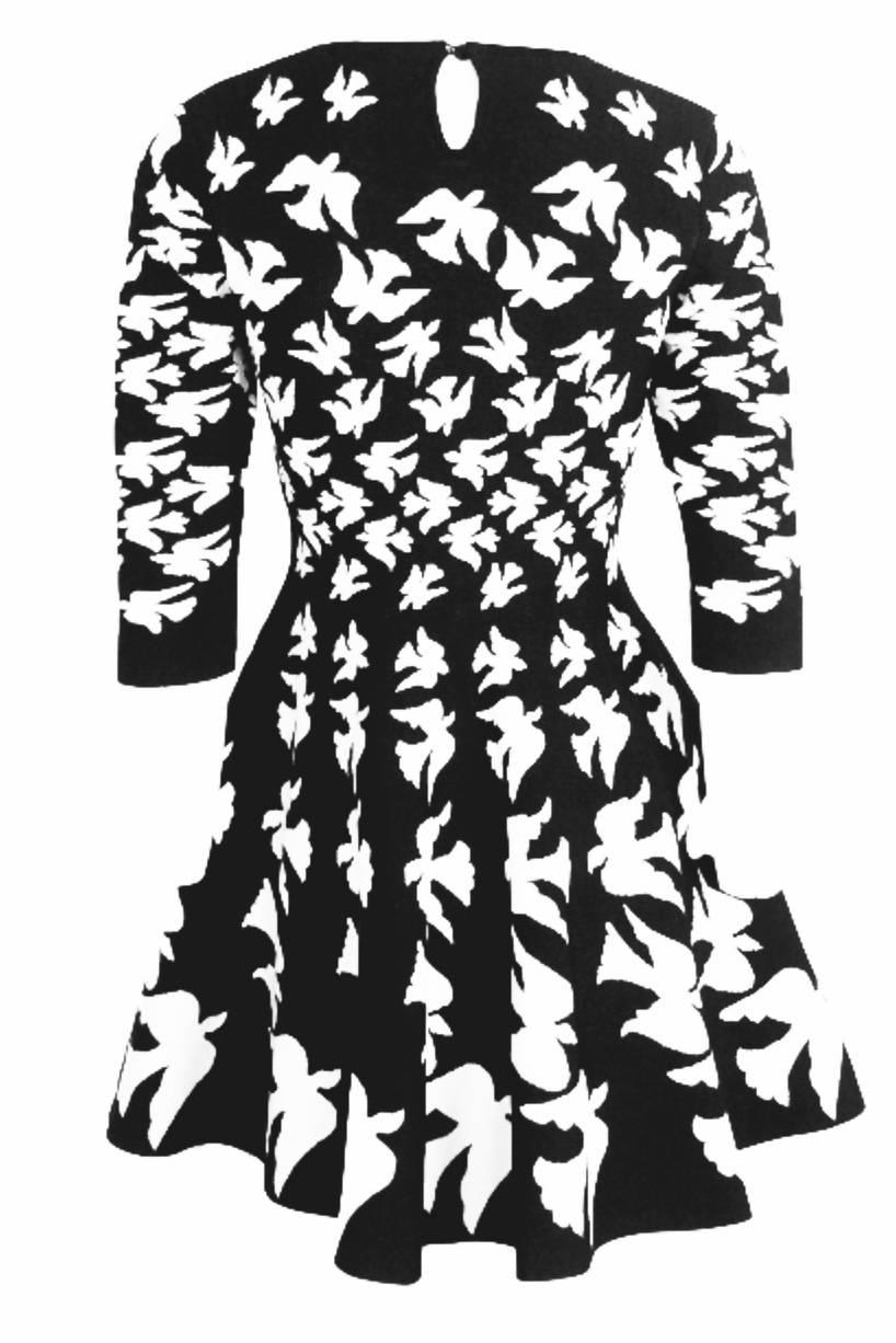 Alexander McQueen Black and White Silk and Poly Knit Swallow Dress 3