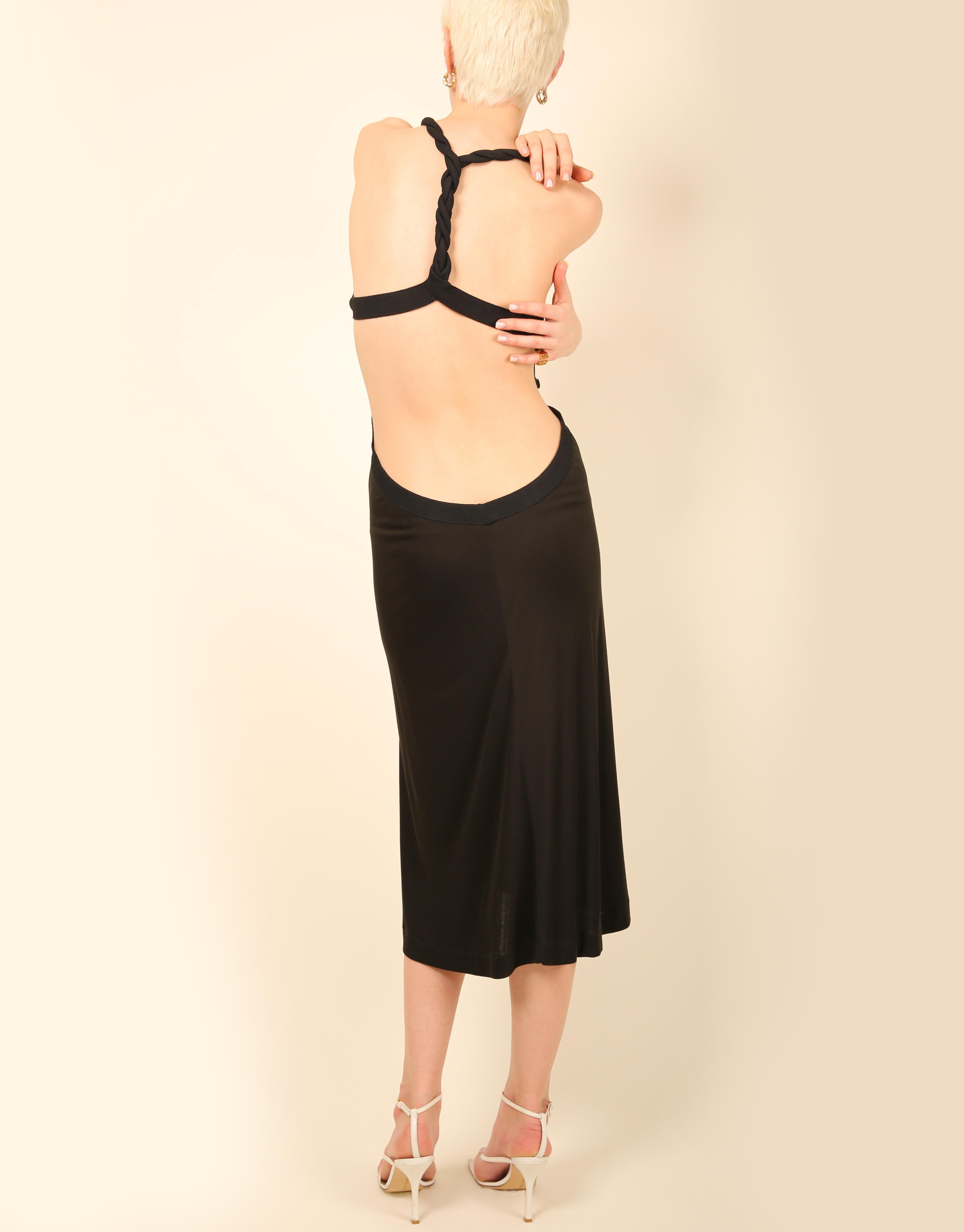 Alexander McQueen black backless stretch midi cut out dress For Sale 5
