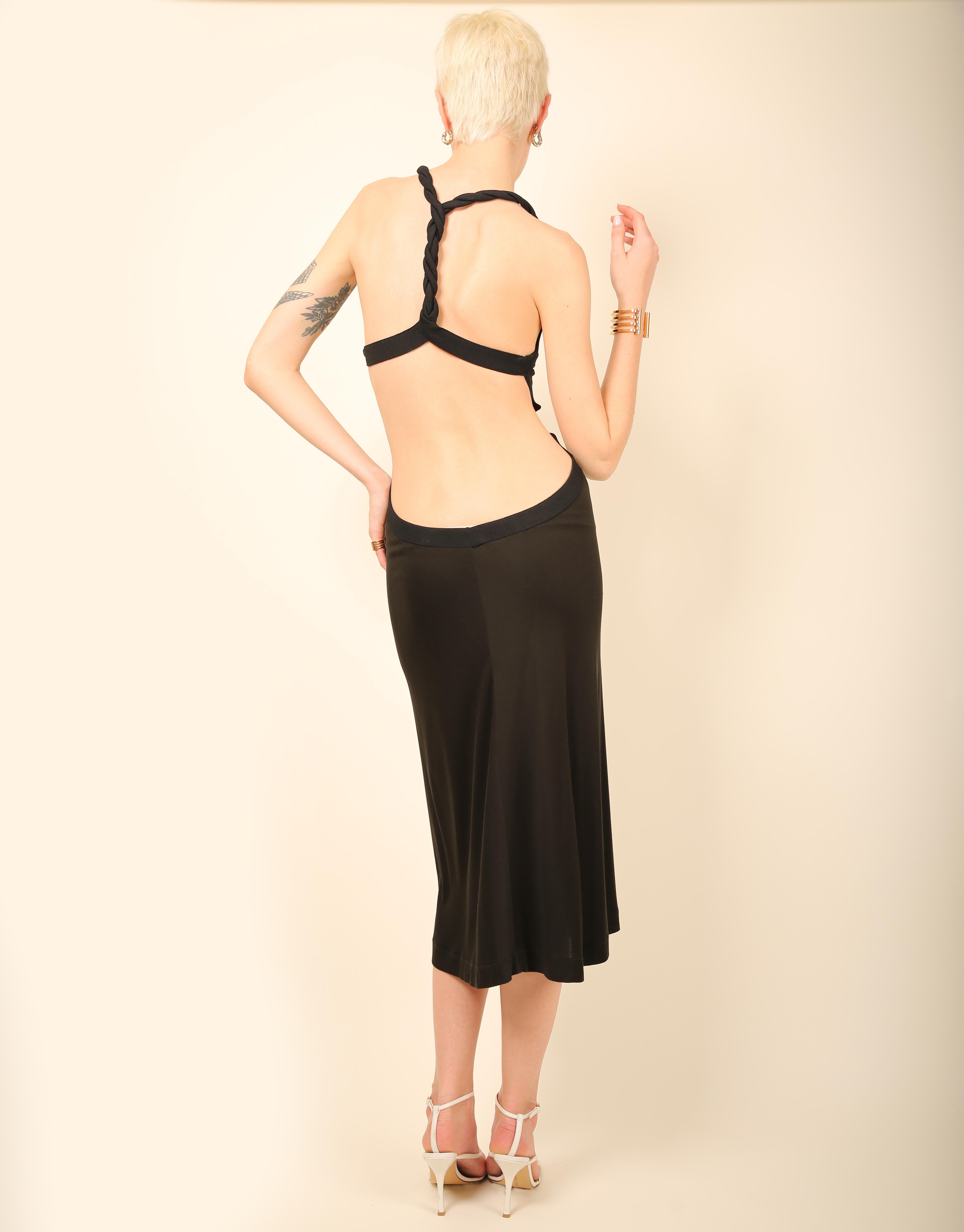 Alexander McQueen black backless stretch midi cut out dress For Sale 6