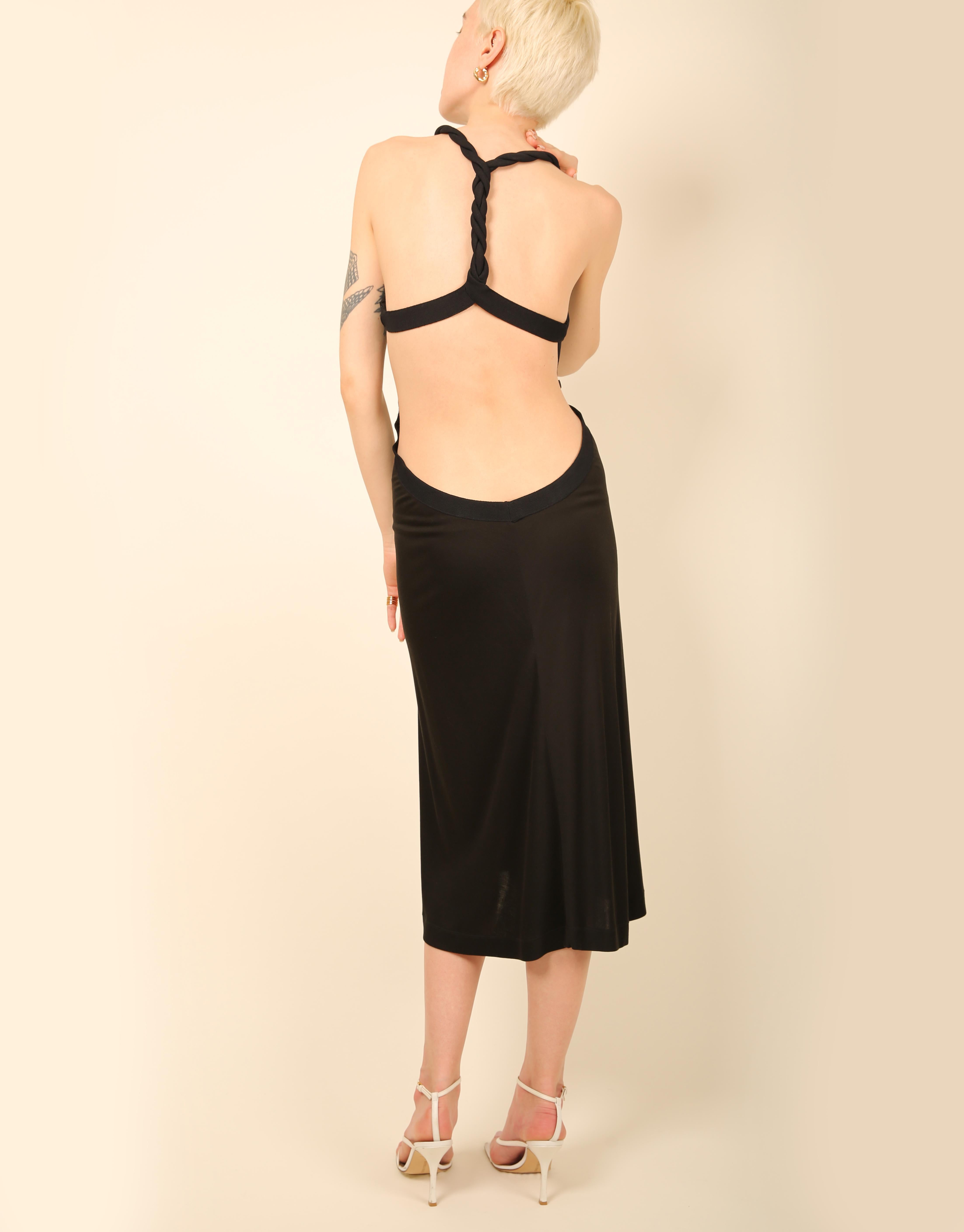 Alexander McQueen black backless stretch midi cut out dress For Sale 4