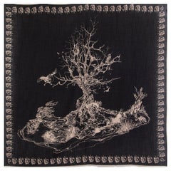 ALEXANDER MCQUEEN black beige cashmere silk wool TREE OF LIFE Shawl Scarf