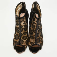 Alexander McQueen Black/Beige Lace And Mesh Peep Toe Booties Size 38