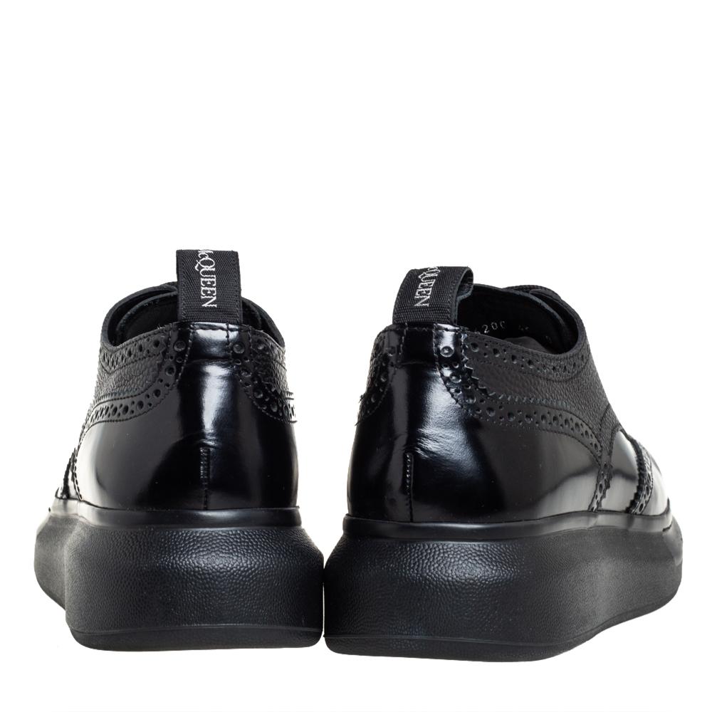 Women's Alexander McQueen Black Brogue Leather Oversized Low Top Sneakers Size 40