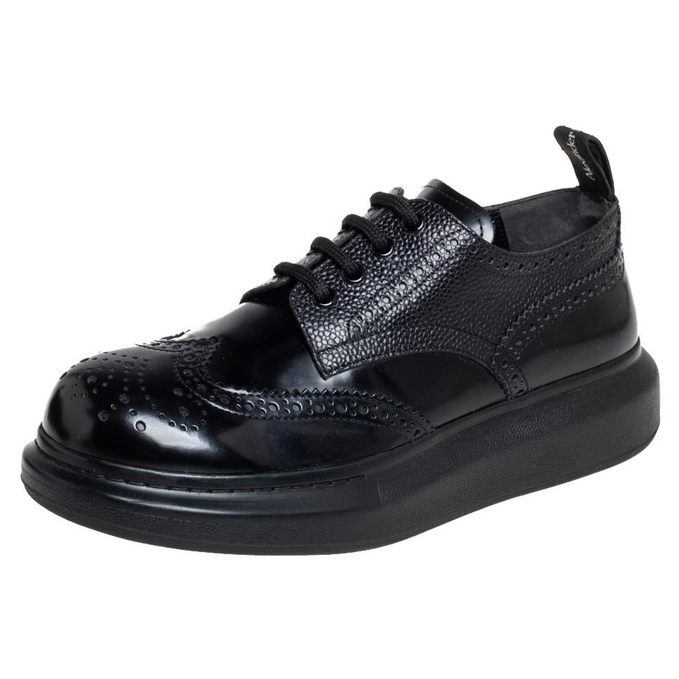 Alexander McQueen Black Brogue Leather Oversized Low Top Sneakers Size 40