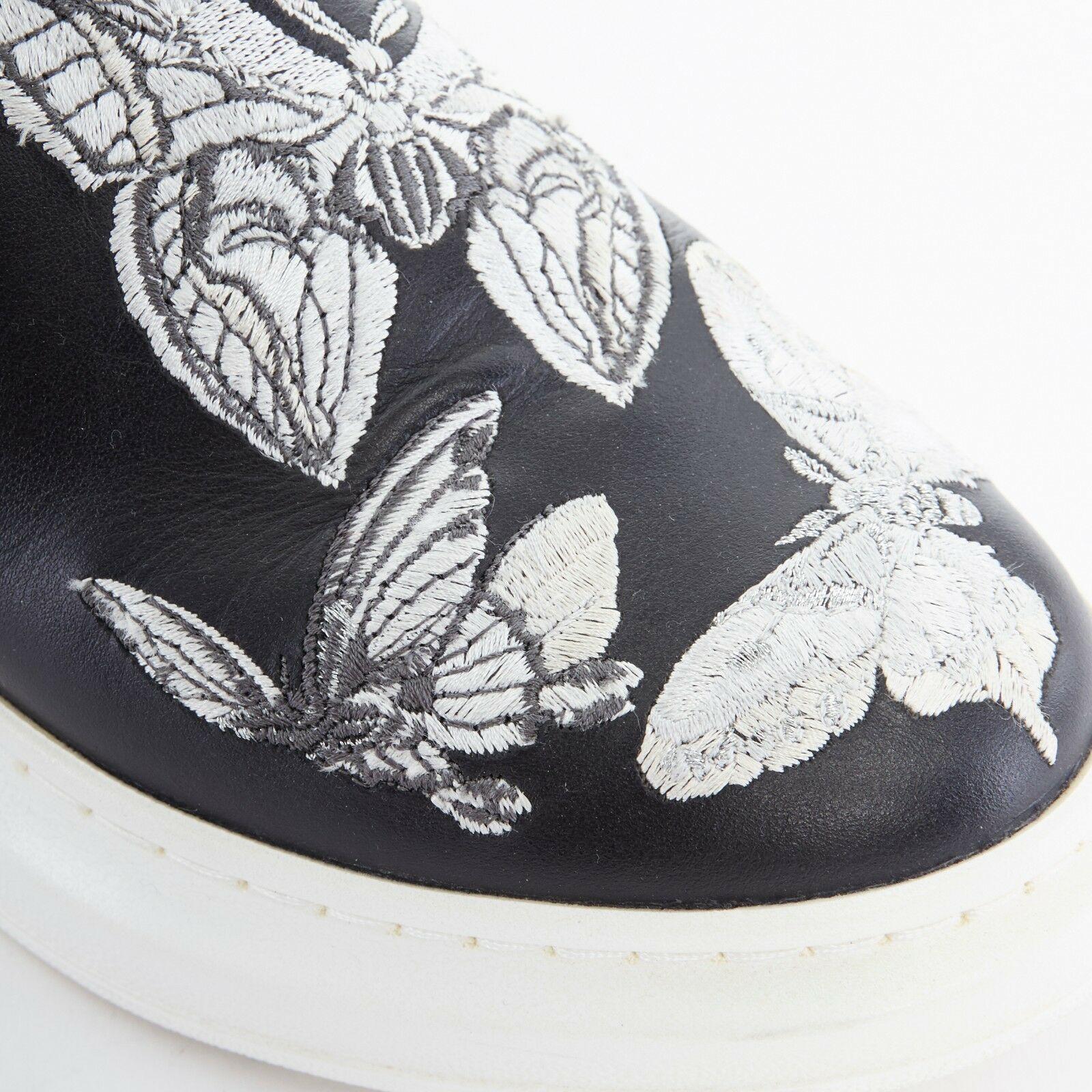Women's ALEXANDER MCQUEEN black butterfly embroidery leather chunky sole sneakers EU36.5