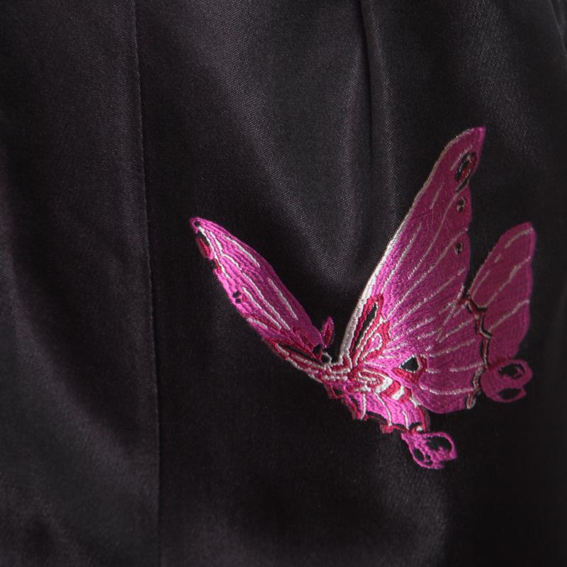 Women's Alexander McQueen Black Butterfly Motif Detail Silk Pencil Skirt M