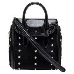 Alexander McQueen Black Calf Hair And Patent Leather Mini Studded Heroine Bag
