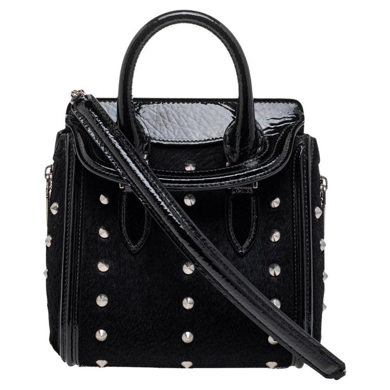 Alexander McQueen Black Calf Hair And Patent Leather Mini Studded ...