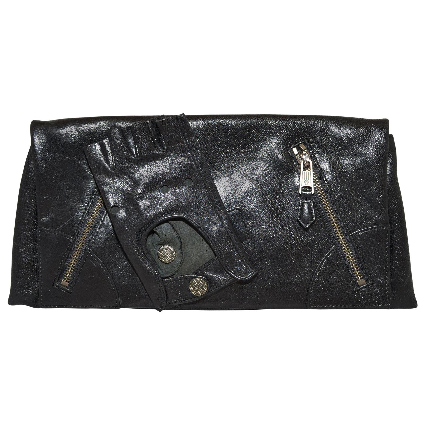 Alexander McQueen Black Calfskin Faithful Glove Clutch