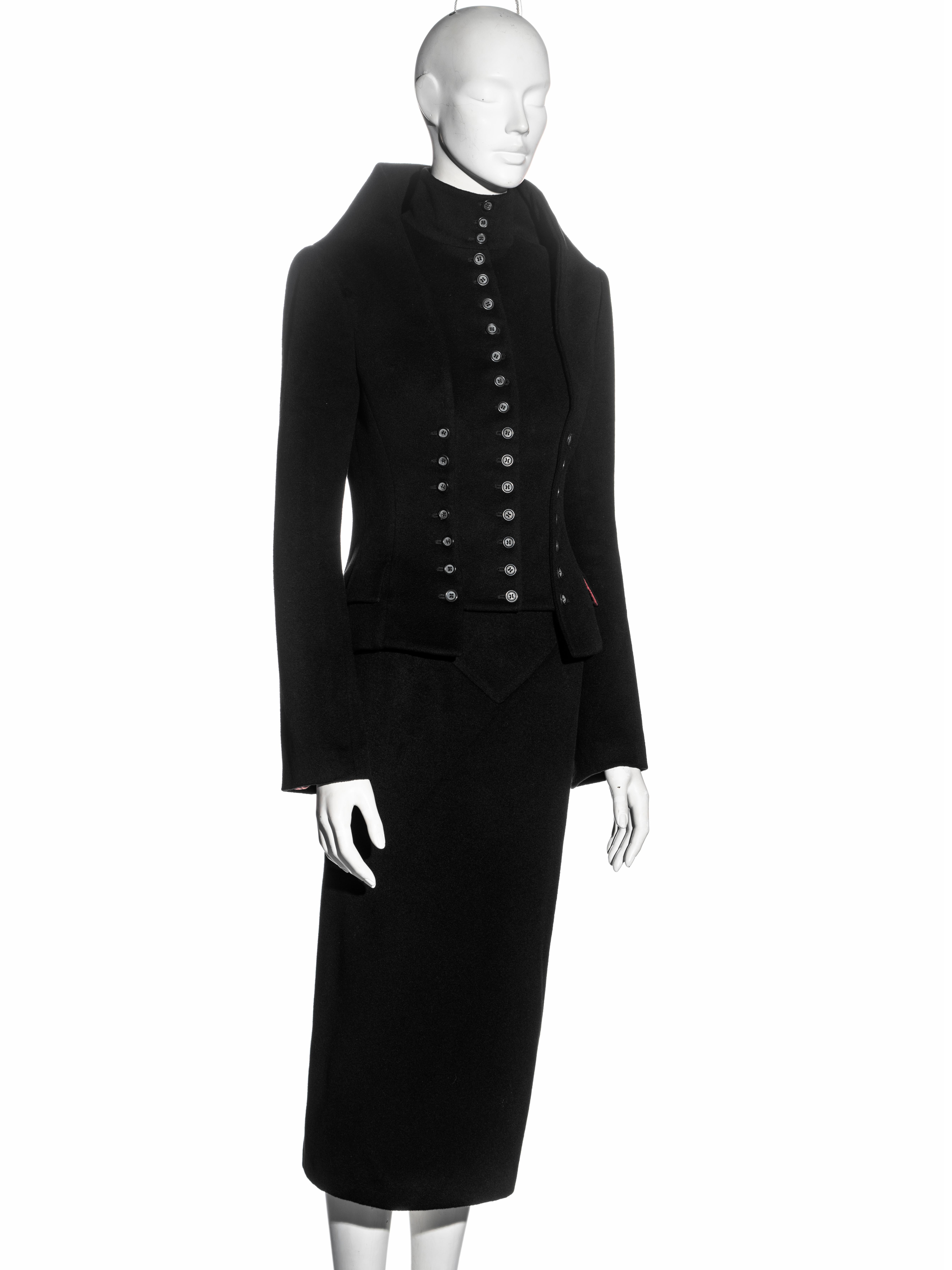 Alexander McQueen black cashmere 'Joan' jacket and skirt suit, fw 1998 For Sale 1