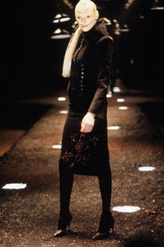 Alexander McQueen black cashmere pencil skirt with red floral beading, fw 1998