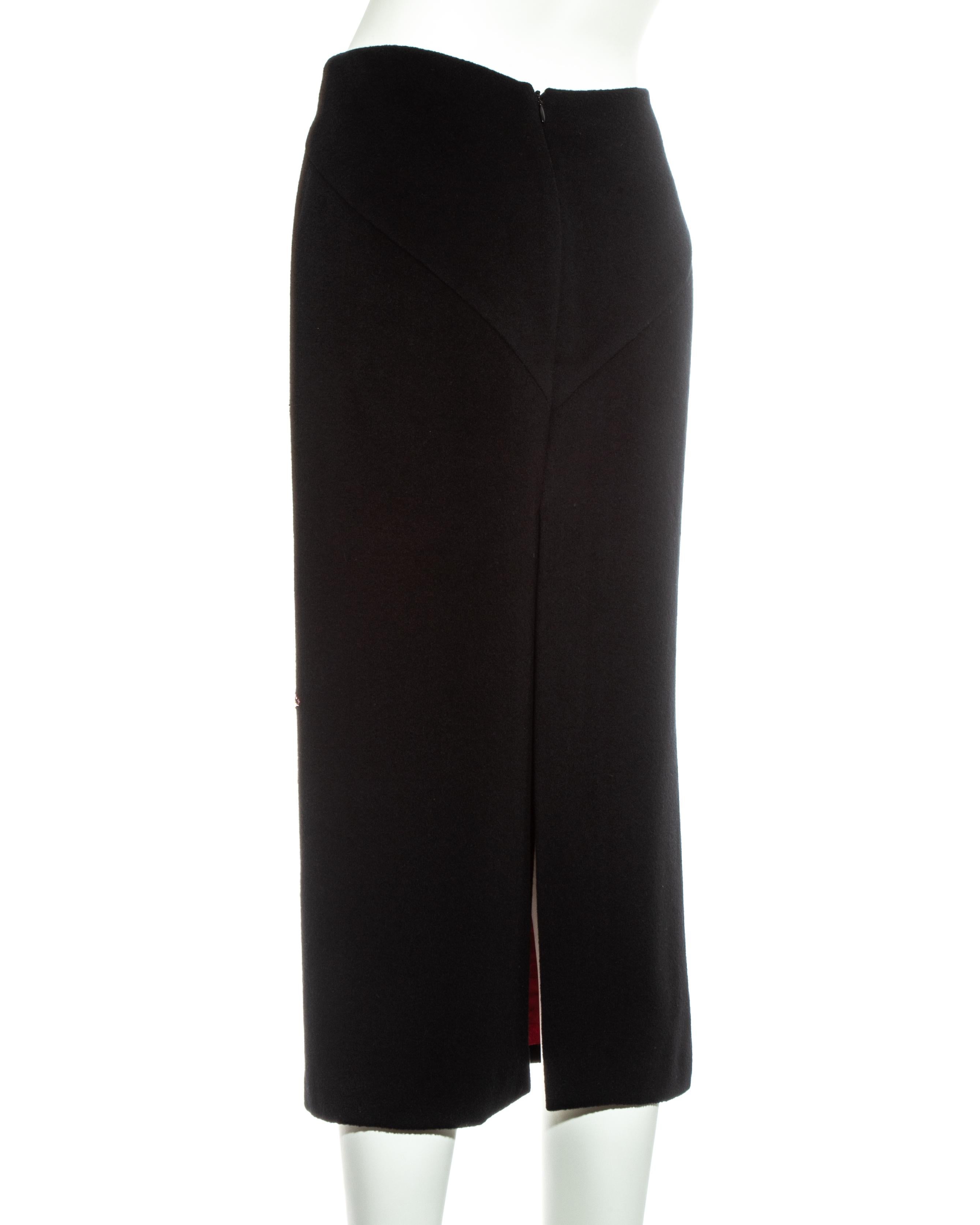 Alexander McQueen black cashmere pencil skirt with red floral beading, fw 1998 In Excellent Condition In London, GB