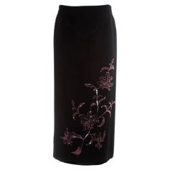 Alexander McQueen black cashmere pencil skirt with red floral beading, fw 1998