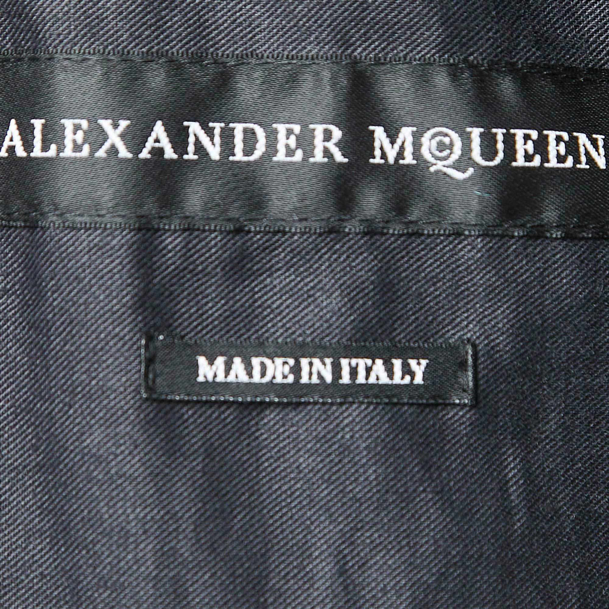 Men's Alexander McQueen Black Coated Polyurethane Zip Front Bomber Jacket XXL