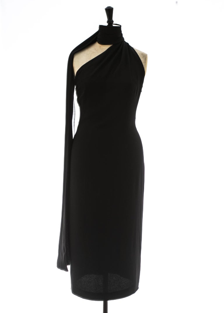 Alexander McQueen black cocktail dress with extra long scarf, A/W 2001 ...