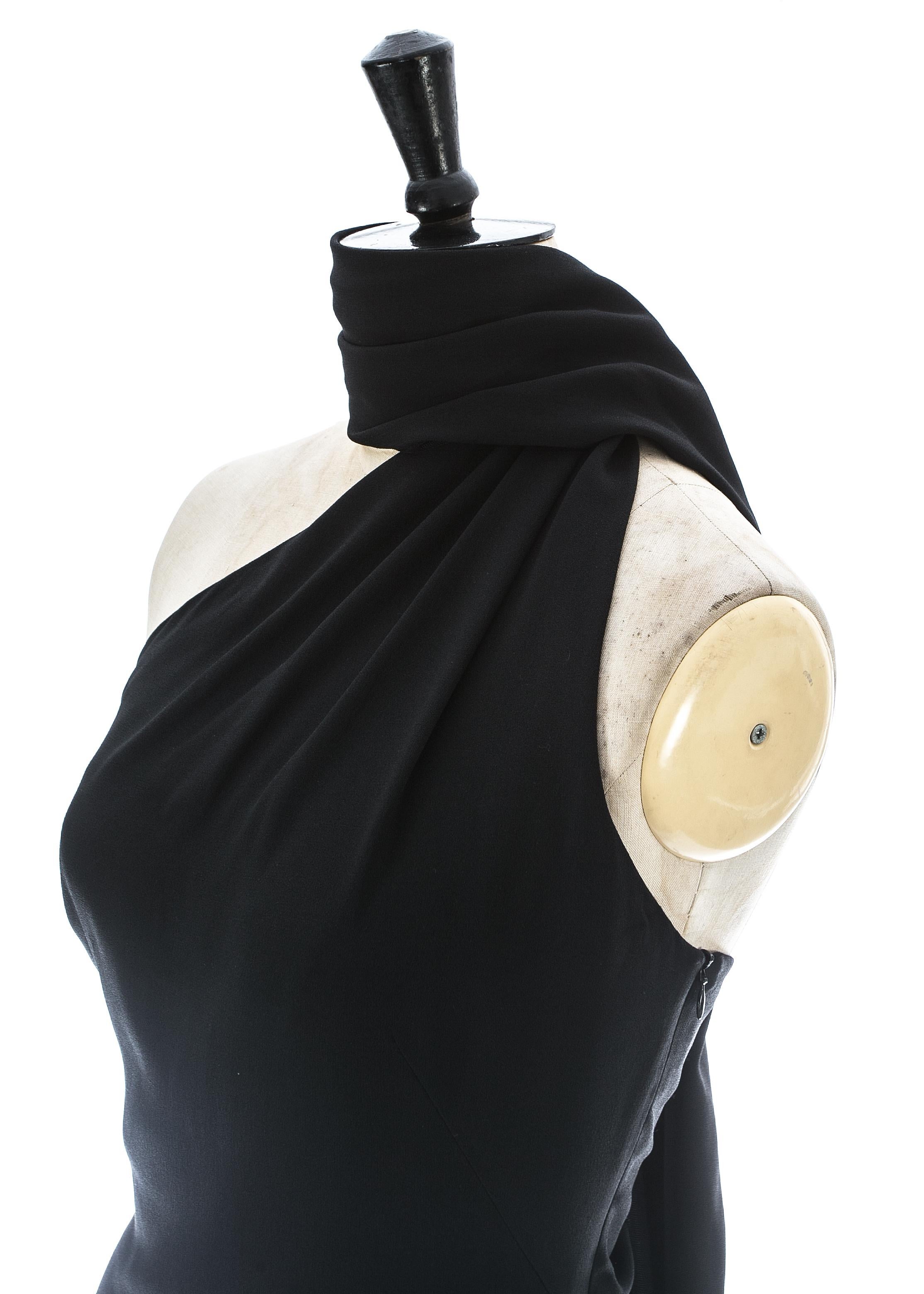 Black Alexander McQueen black cocktail dress with extra long scarf, A/W 2001