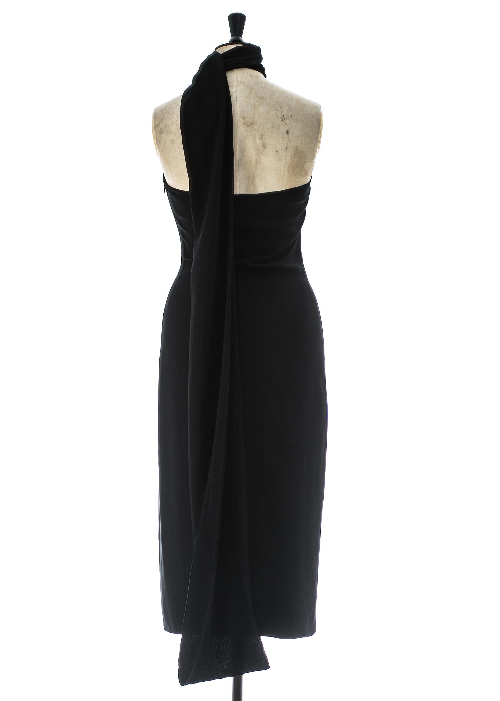Alexander McQueen black cocktail dress with extra long scarf, A/W 2001 In Good Condition In London, GB