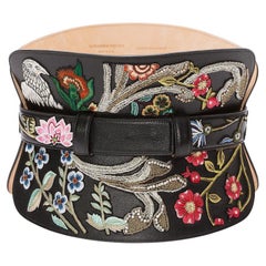ALEXANDER MCQUEEN BLACK CORSET LEATHER BELT with FLORAL EMBROIDERY 40 - S