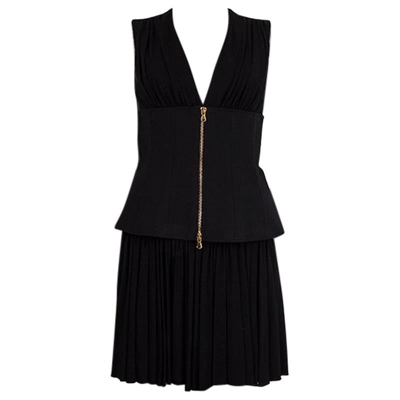 ALEXANDER MCQUEEN black CORSET WAIST PLEATED Dress 40