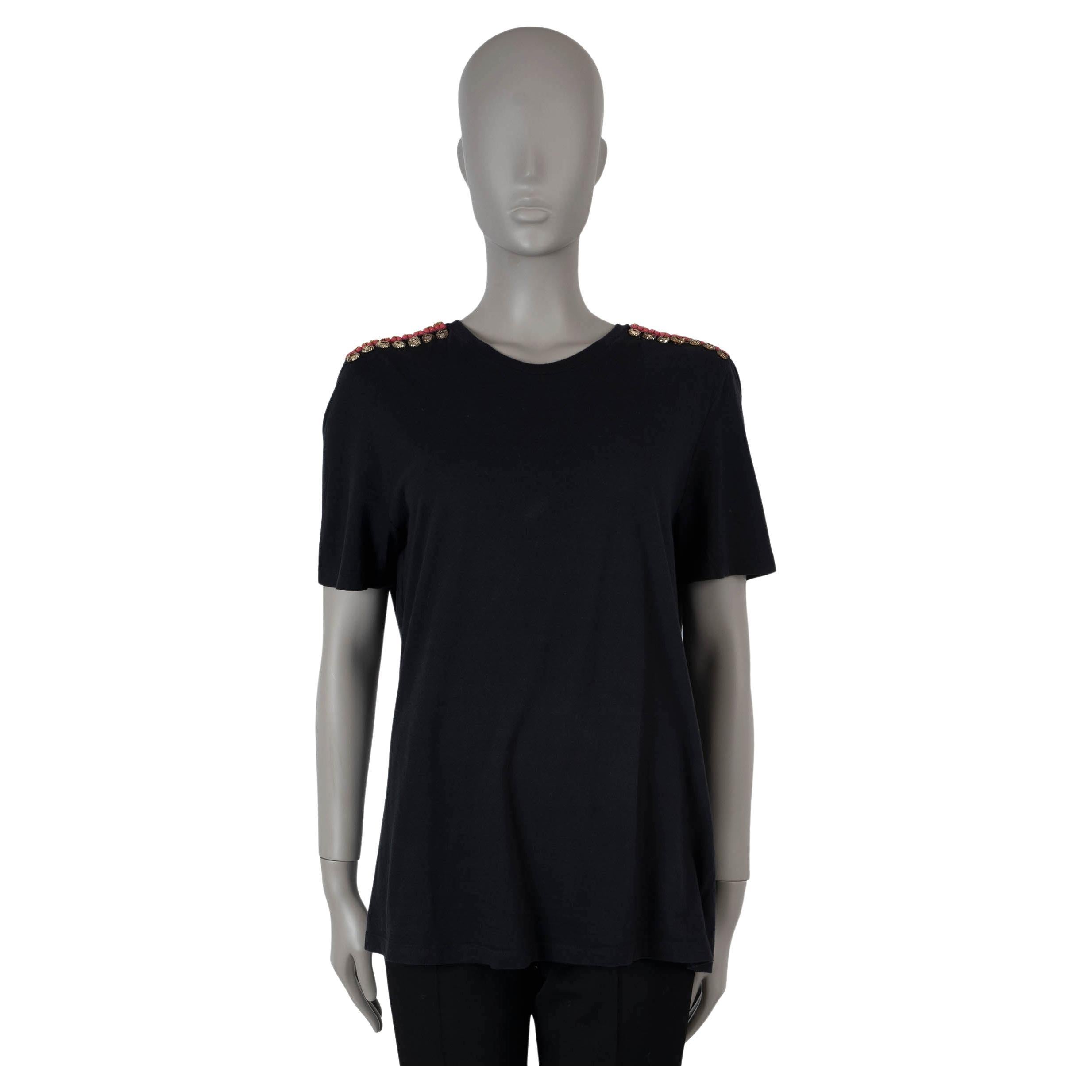 Alexander McQueen black cotton 2012 EMBELLISHED JERSEY T-SHIRT Shirt 38 XS For Sale