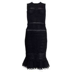 ALEXANDER MCQUEEN black cotton CROCHET KNIT SLEEVELESS MIDI TRUMPET Dress S