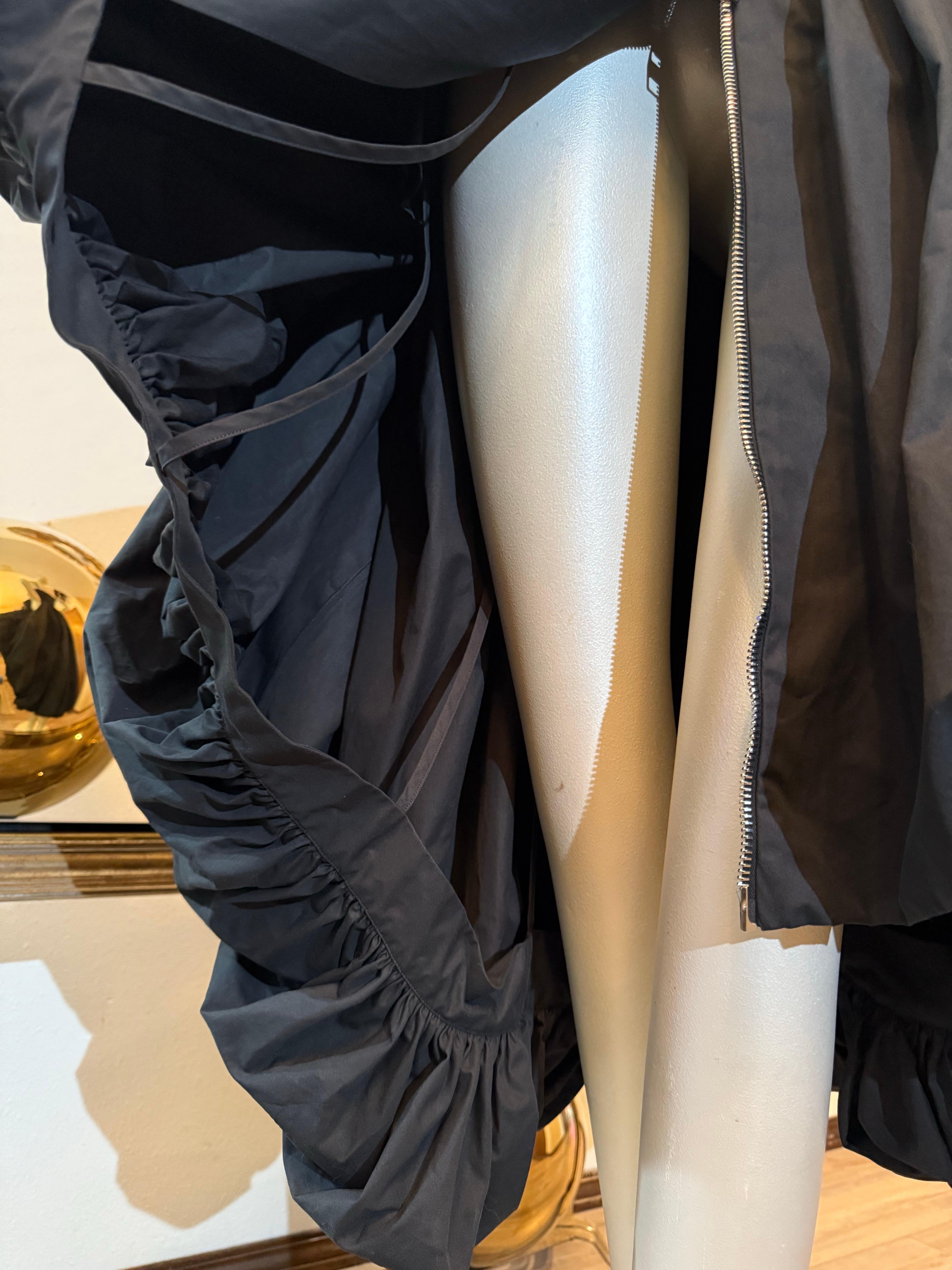 Alexander McQueen Black Cotton Full Skirt Bubble Hem Dress w Full Length Zipper For Sale 6