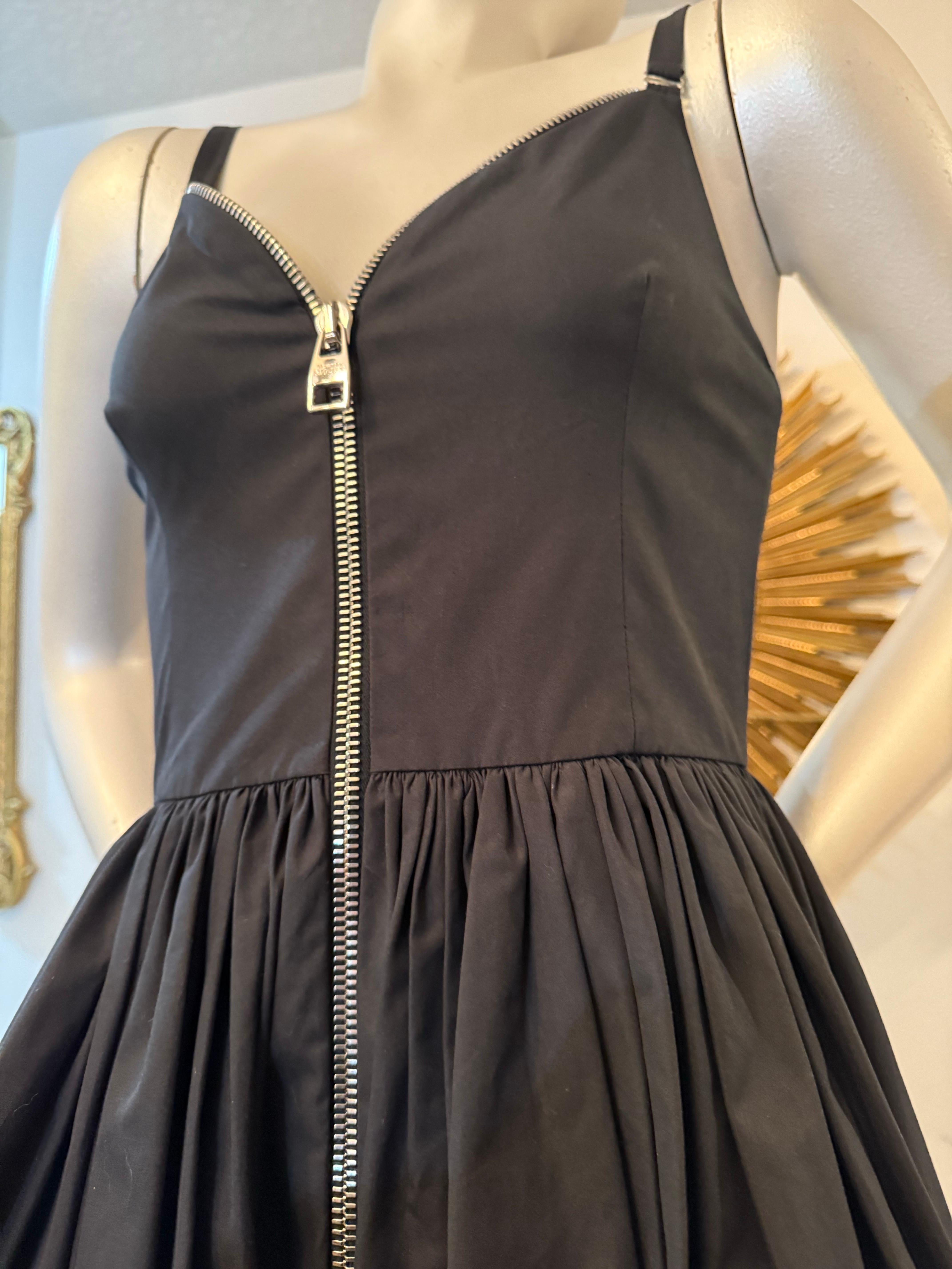 Alexander McQueen Black Cotton Full Skirt Bubble Hem Dress w Full Length Zipper For Sale 7
