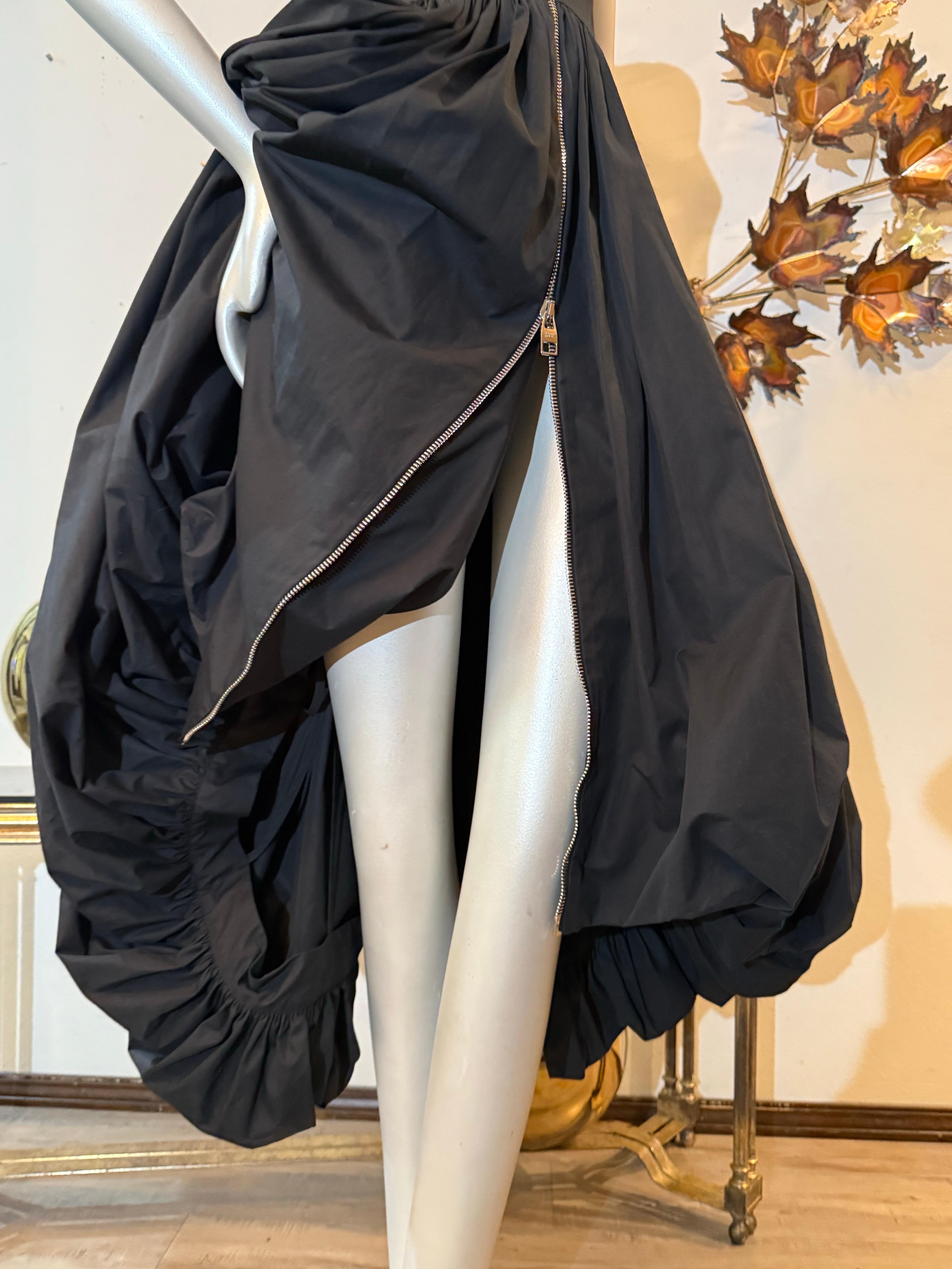 Alexander McQueen Black Cotton Full Skirt Bubble Hem Dress w Full Length Zipper For Sale 1