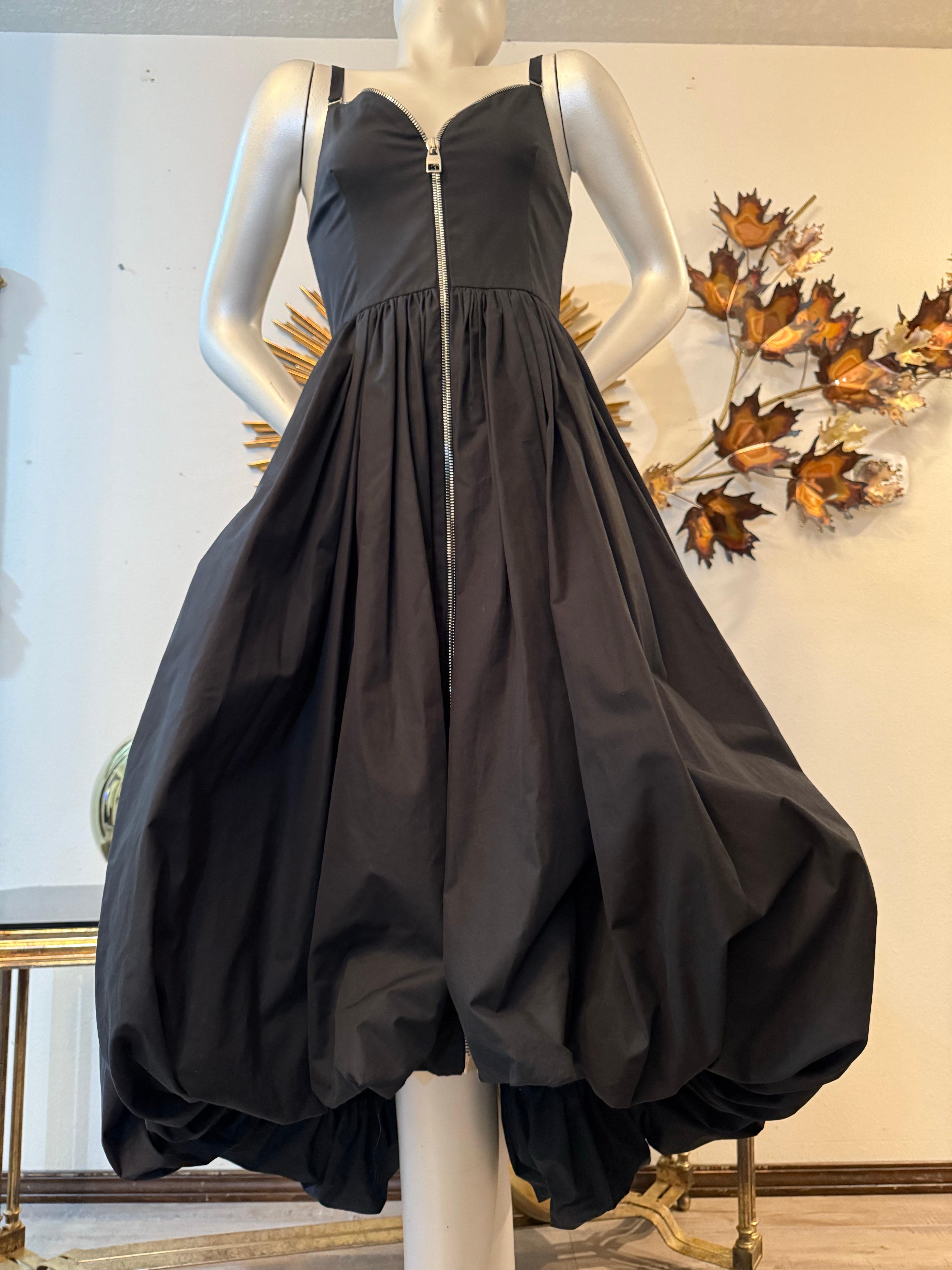 Alexander McQueen Black Cotton Full Skirt Bubble Hem Dress w Full Length Zipper For Sale 4