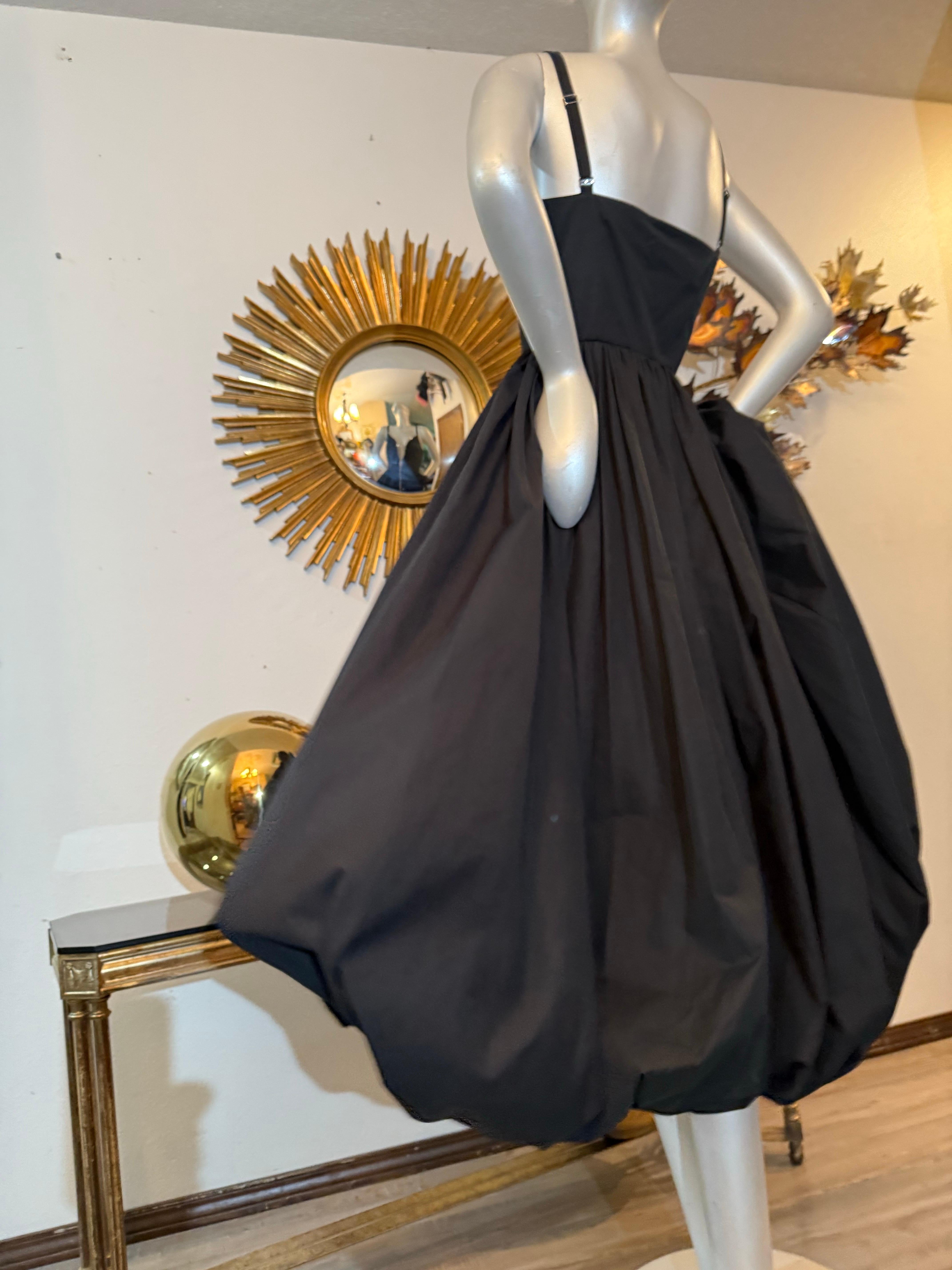 Alexander McQueen Black Cotton Full Skirt Bubble Hem Dress w Full Length Zipper For Sale 5