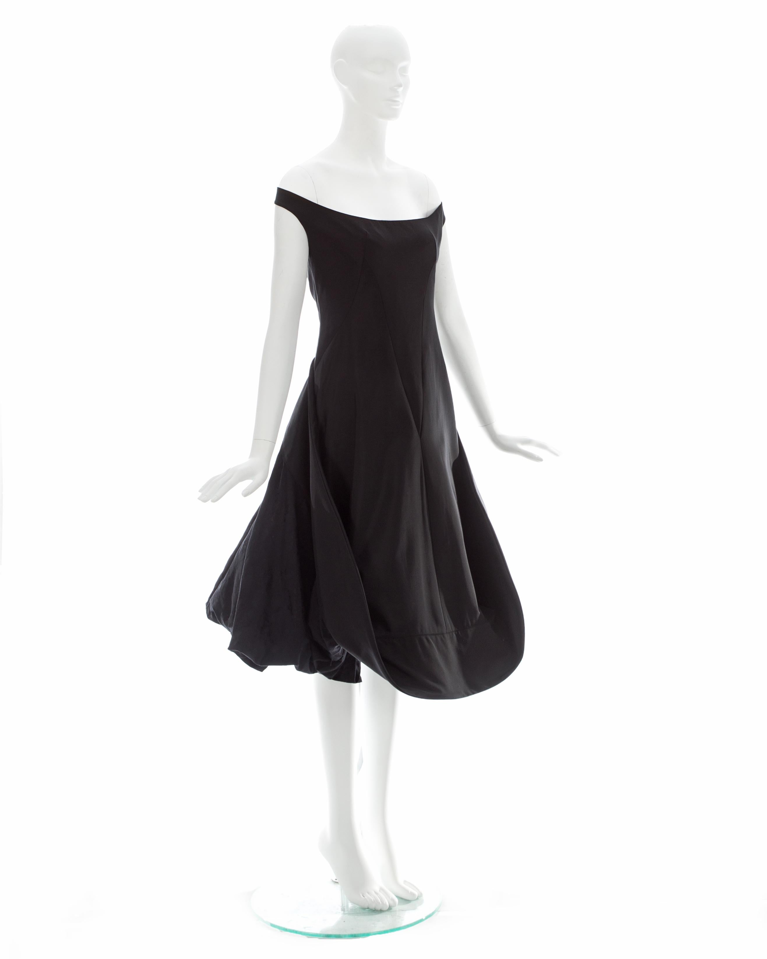 Black Alexander McQueen black cotton polyamide cocktail dress with bustle, ss 2002 For Sale