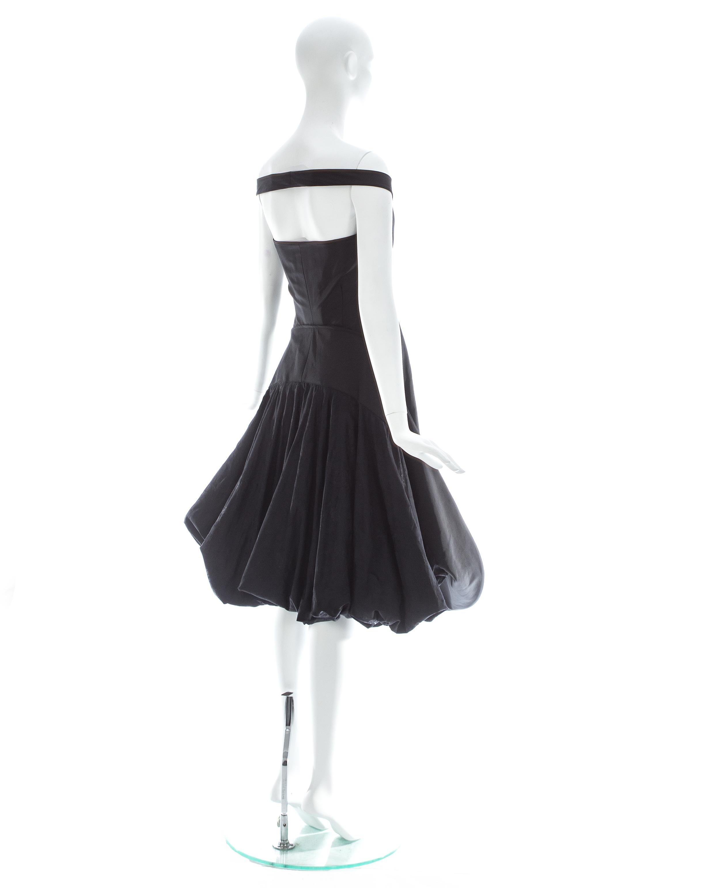 Women's Alexander McQueen black cotton polyamide cocktail dress with bustle, ss 2002 For Sale