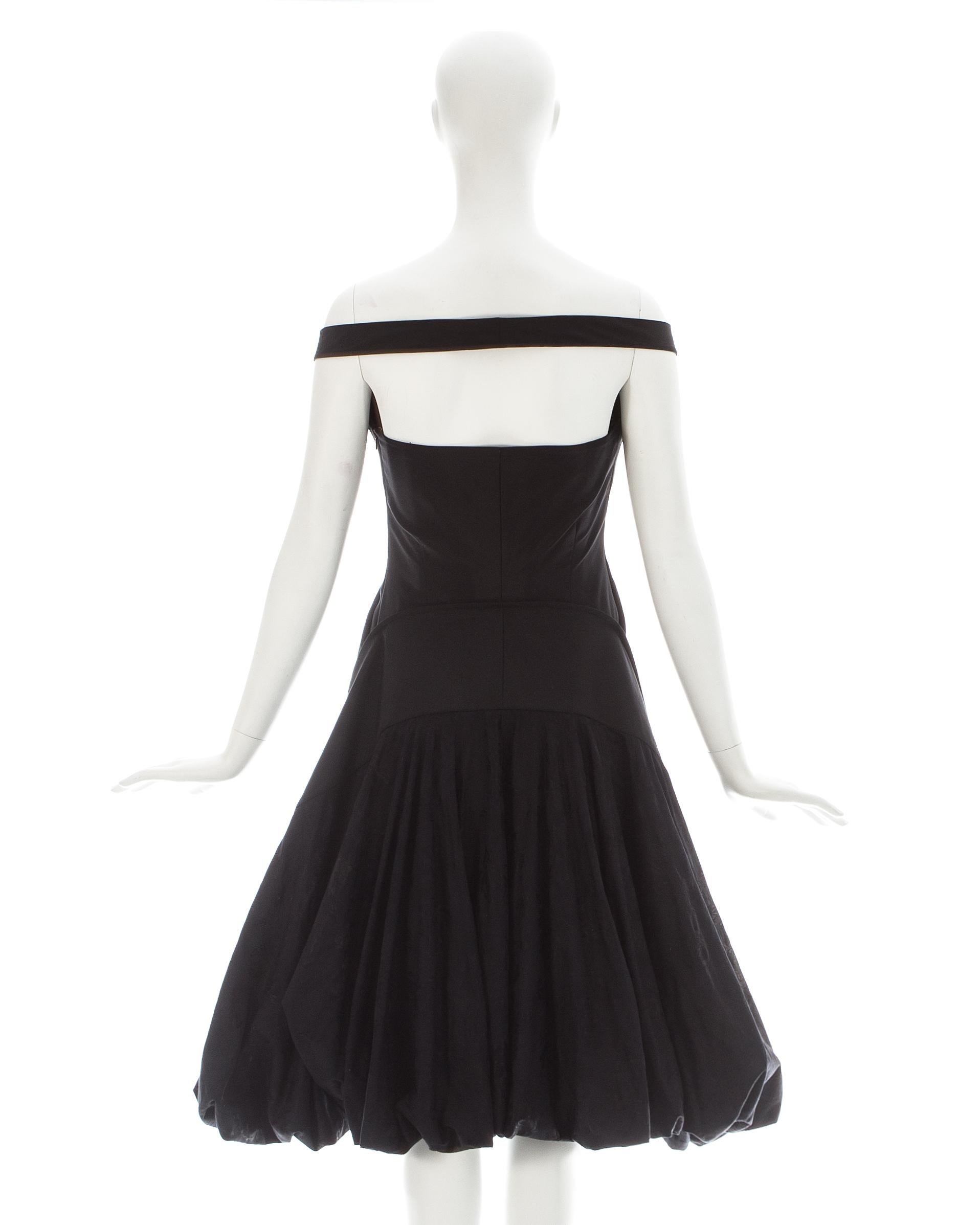 Alexander McQueen black cotton polyamide cocktail dress with bustle, ss 2002 For Sale 1