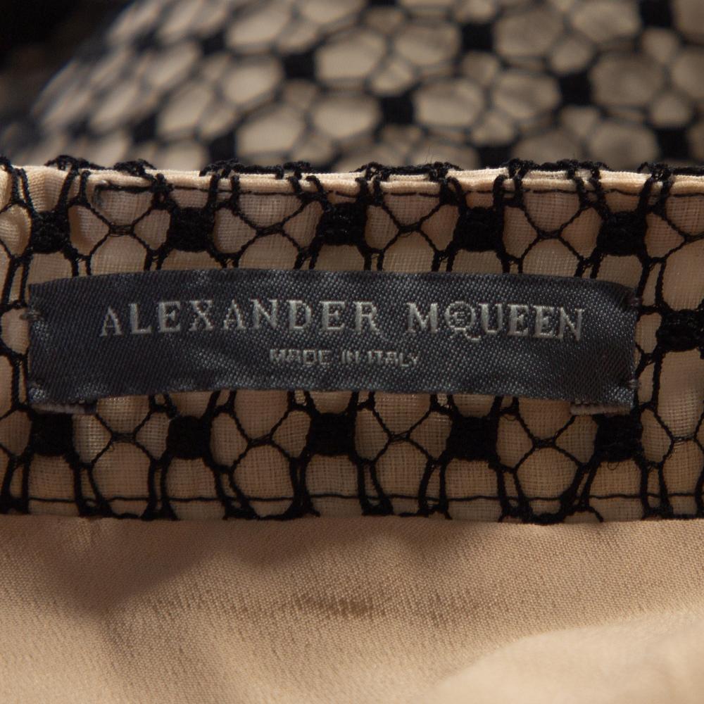 Alexander McQueen Black & Cream Silk Lace Overlay Tiered Skirt M 1