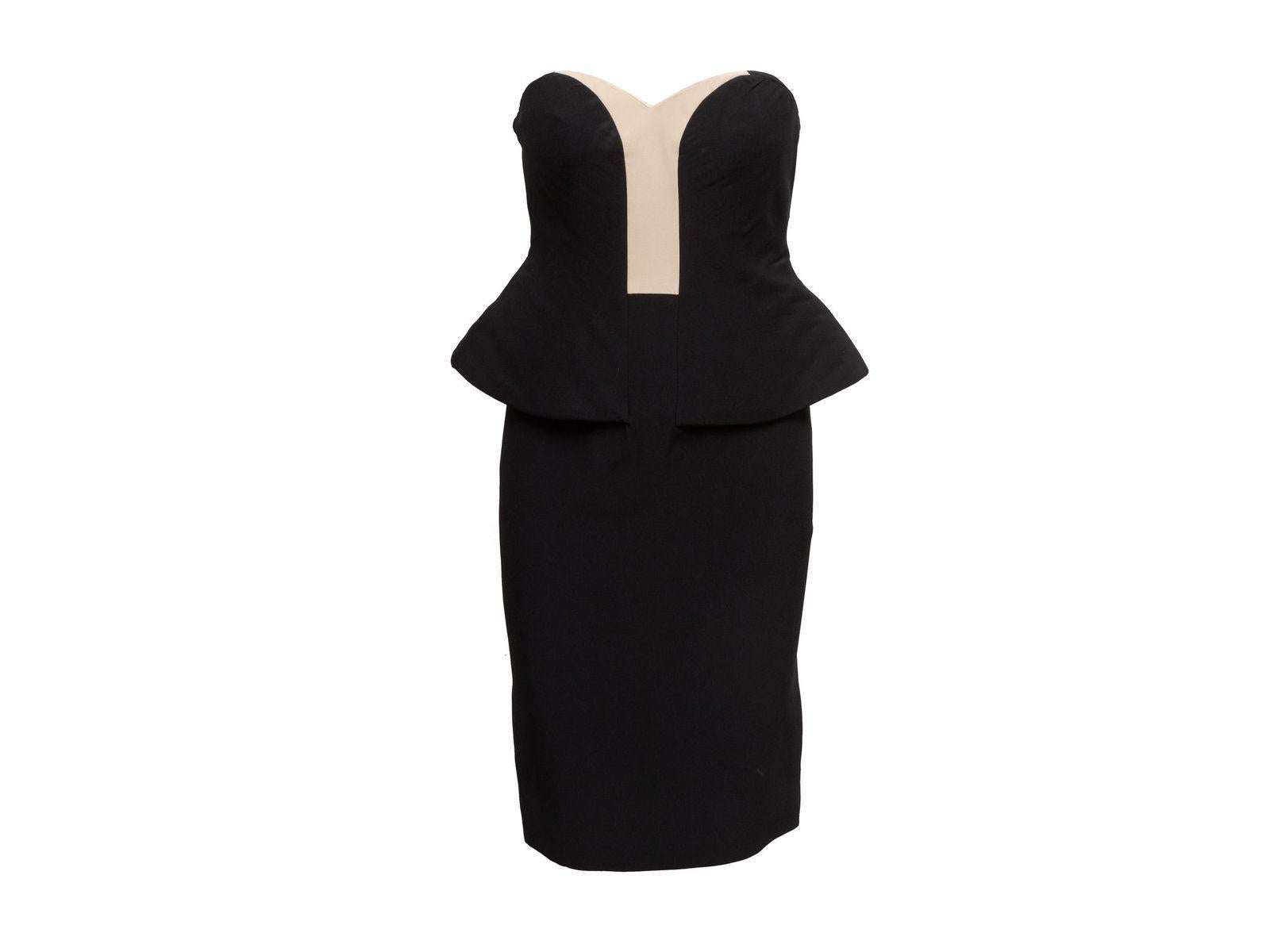 Alexander McQueen Black & Cream Strapless Peplum Dress For Sale 2